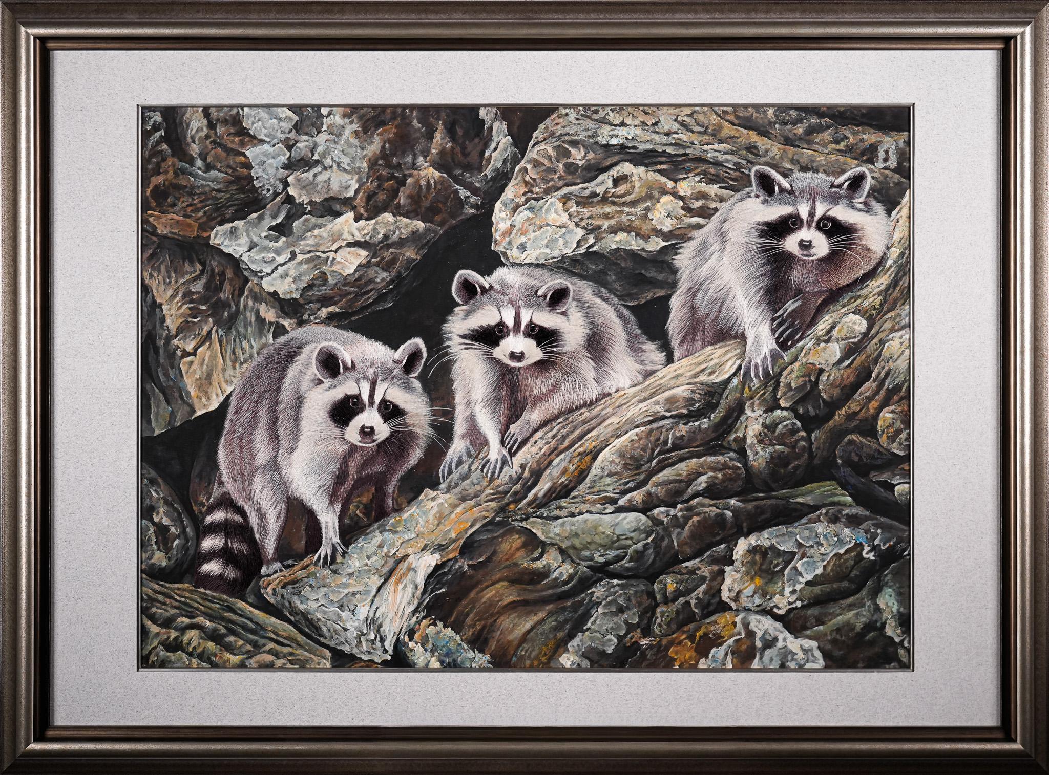 Raccoons, Chinese Silk Embroidery Painting