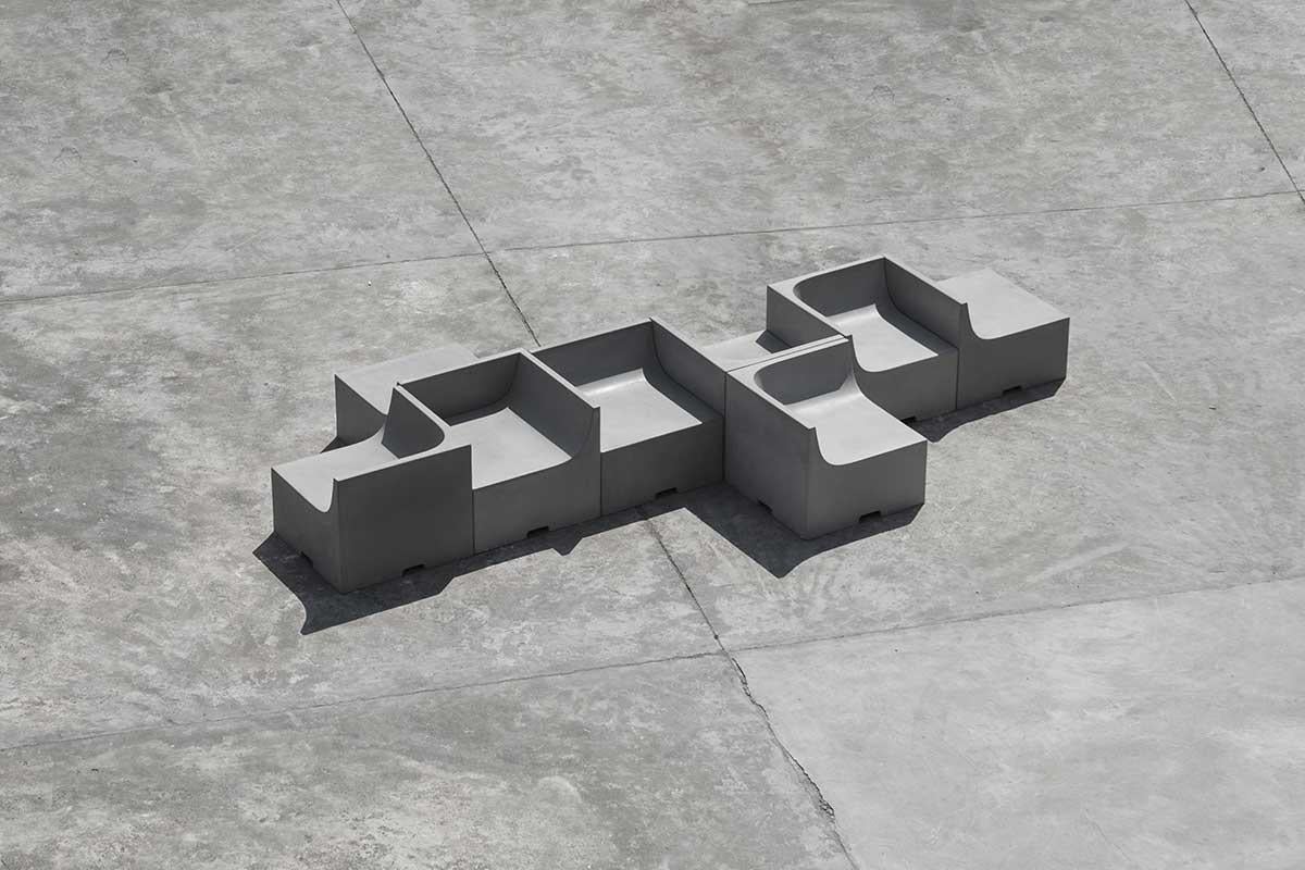 Contemporary 'SHI' Modular Bench / Sofa Made of Concrete For Sale