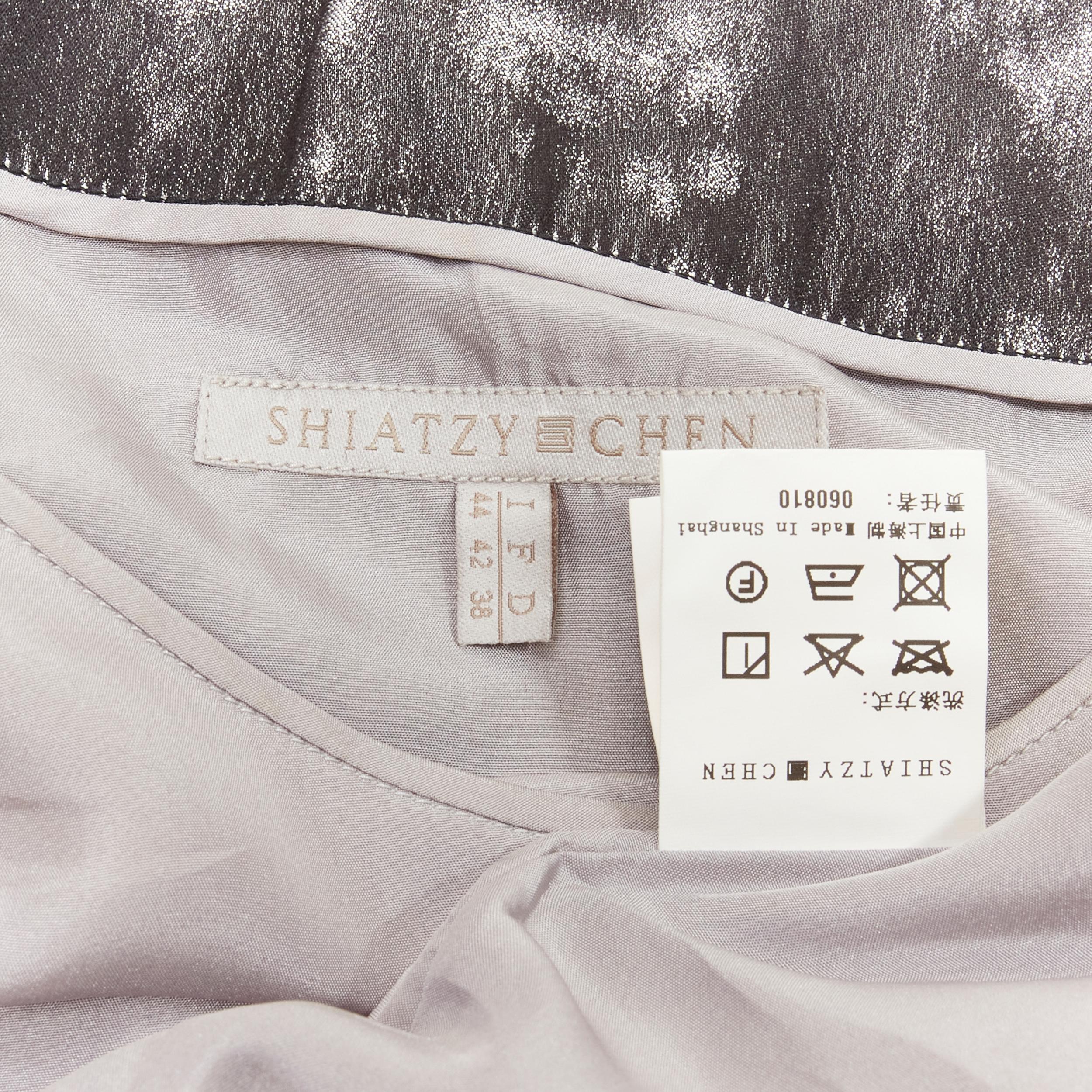 SHIATZY CHEN 100% seta grigio nero dettaglio fiocco taglio rotondo giacca cocoon IT42 M in vendita 5