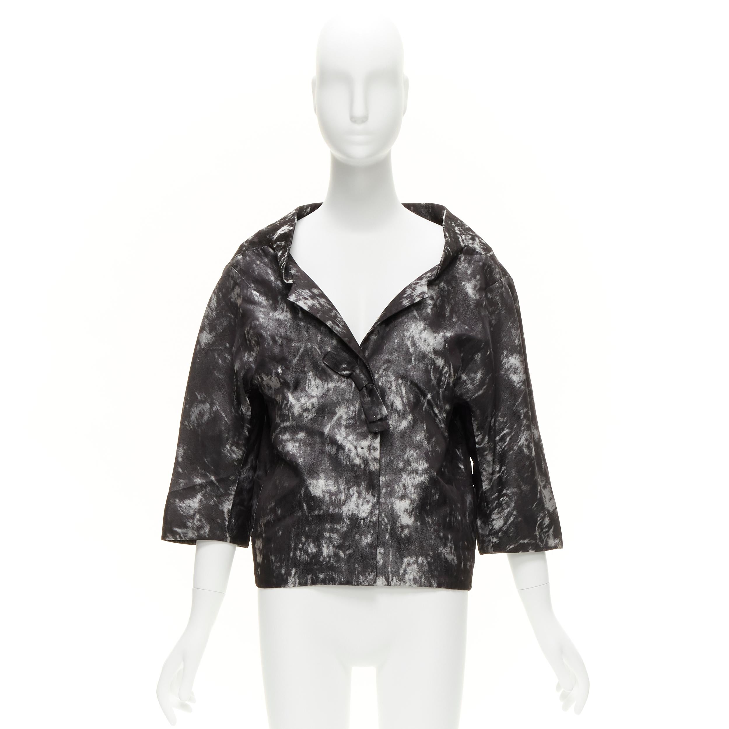 SHIATZY CHEN 100% silk grey black bow detail round cut cocoon jacket IT42 M For Sale 6