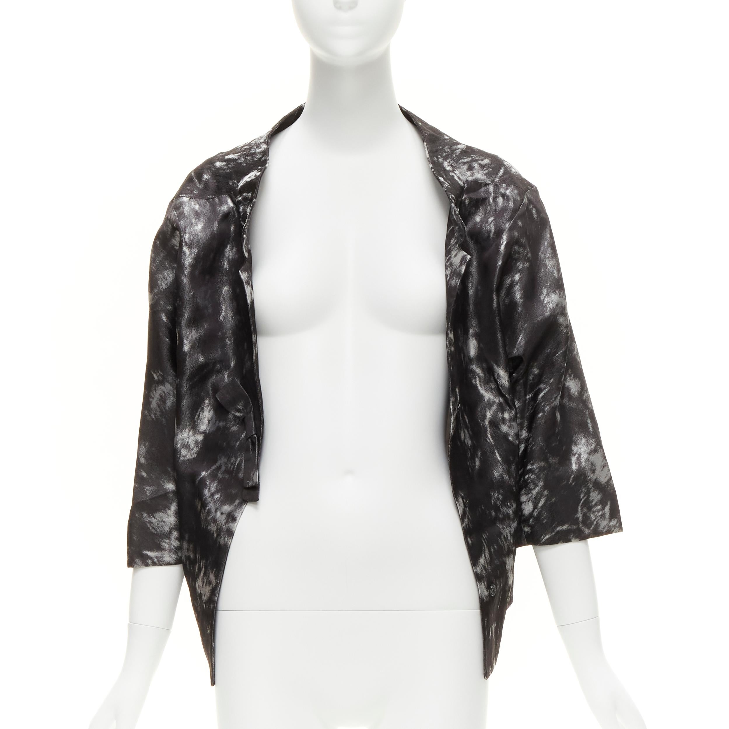 Nero SHIATZY CHEN 100% seta grigio nero dettaglio fiocco taglio rotondo giacca cocoon IT42 M in vendita