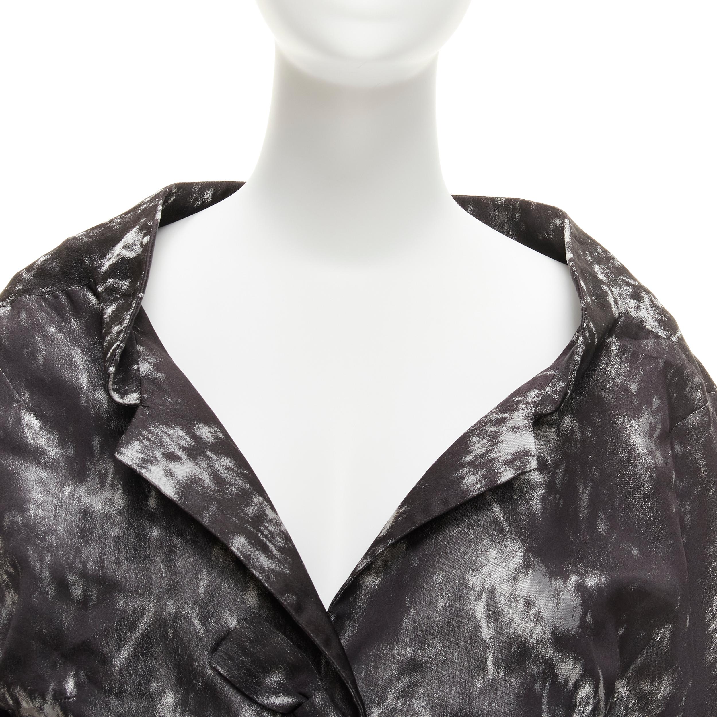 SHIATZY CHEN 100% seta grigio nero dettaglio fiocco taglio rotondo giacca cocoon IT42 M in vendita 3