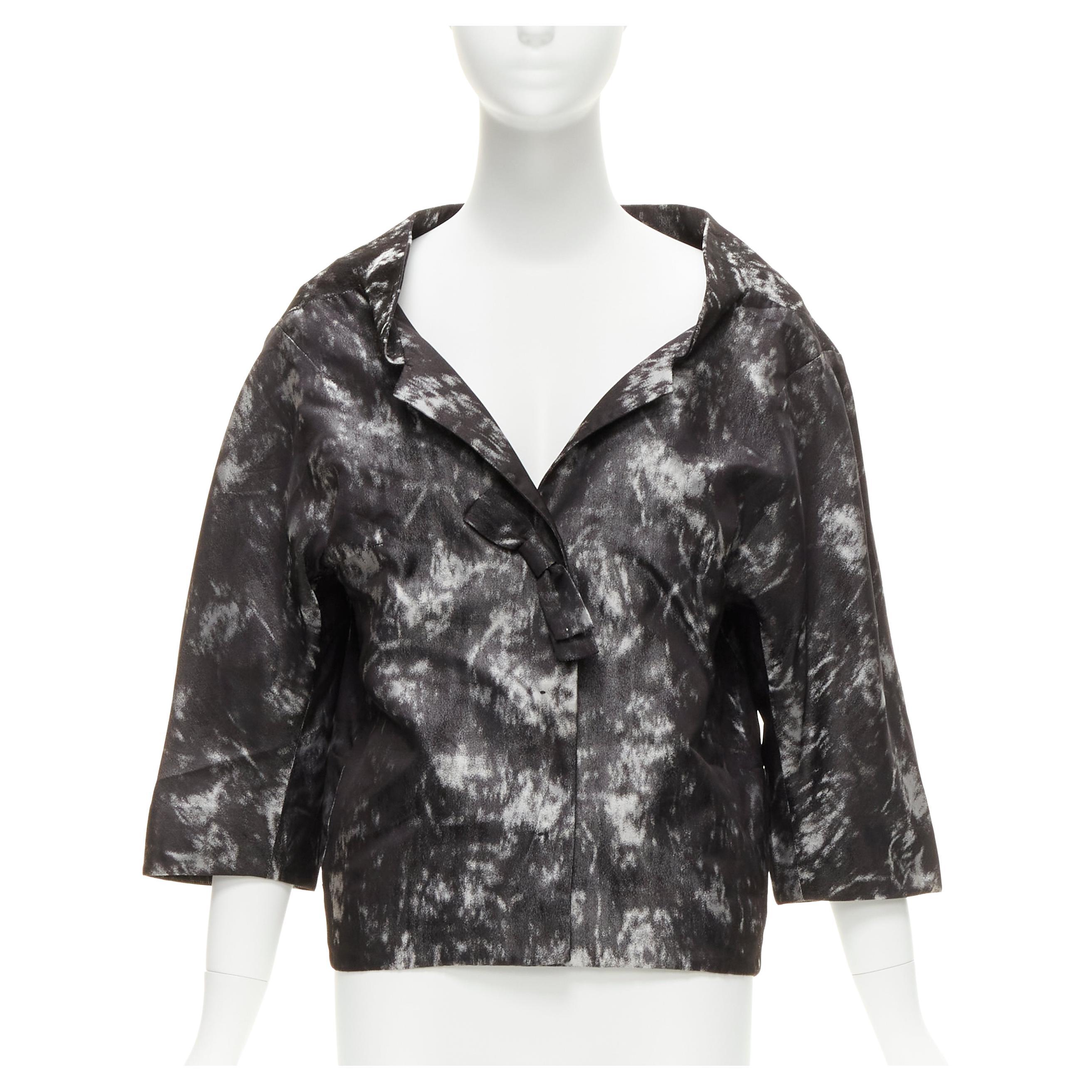 SHIATZY CHEN 100% silk grey black bow detail round cut cocoon jacket IT42 M For Sale
