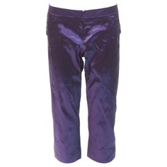 SHIATZY CHEN 100% silk purple  holographic pleated side darted knee pants IT42 M