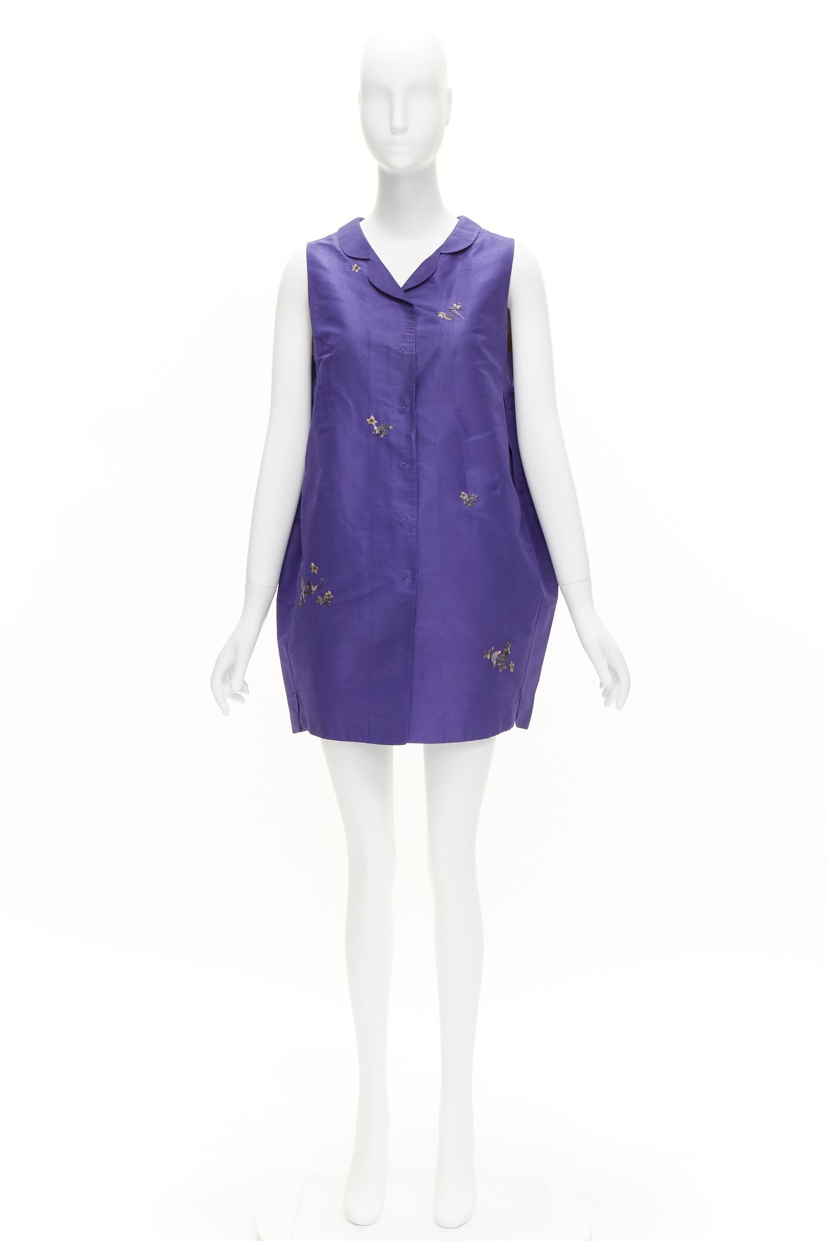 SHIATZY CHEN 100% silk voilet oriental floral bird embroidery cocoon vest IT44 L For Sale 7