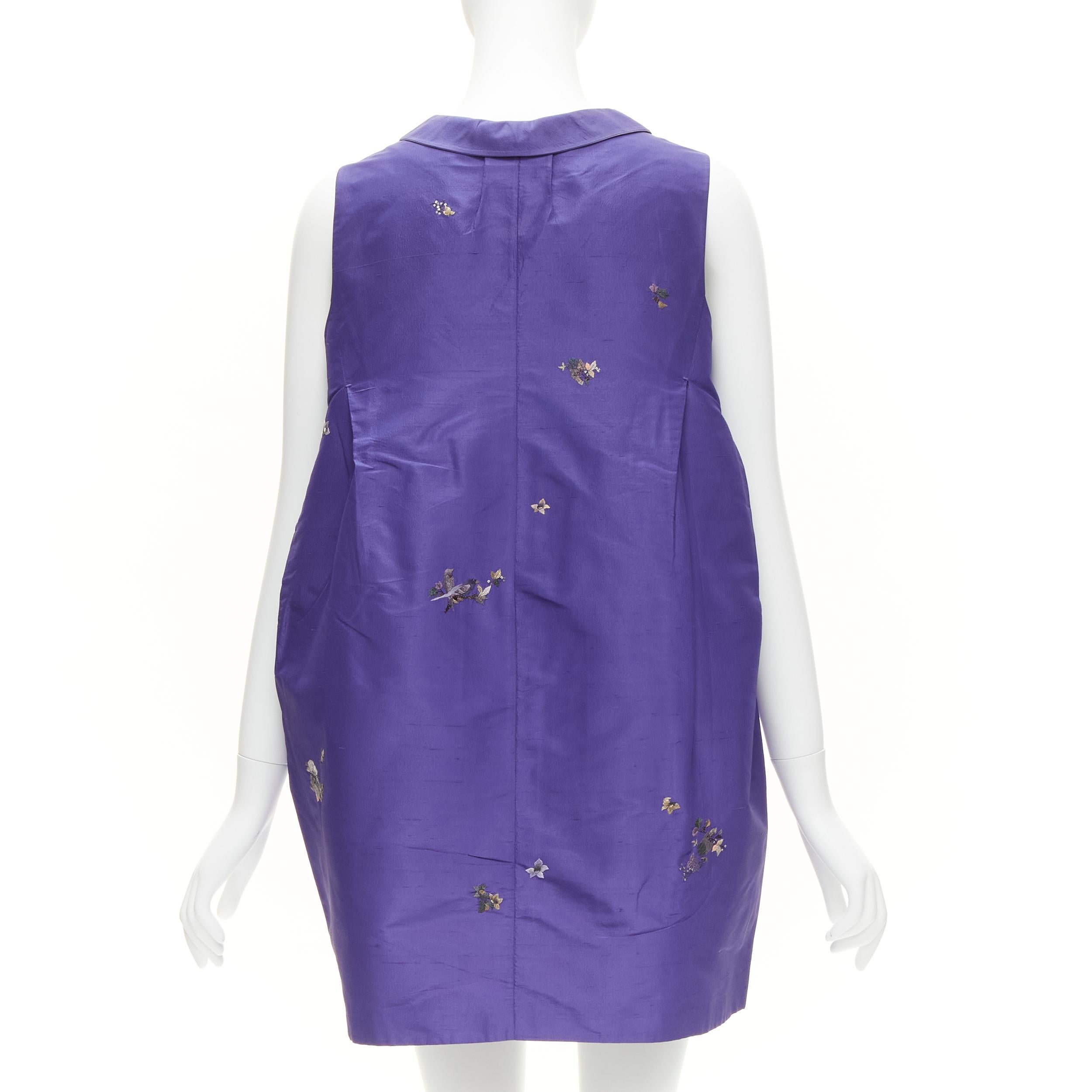 SHIATZY CHEN 100% silk voilet oriental floral bird embroidery cocoon vest IT44 L For Sale 1