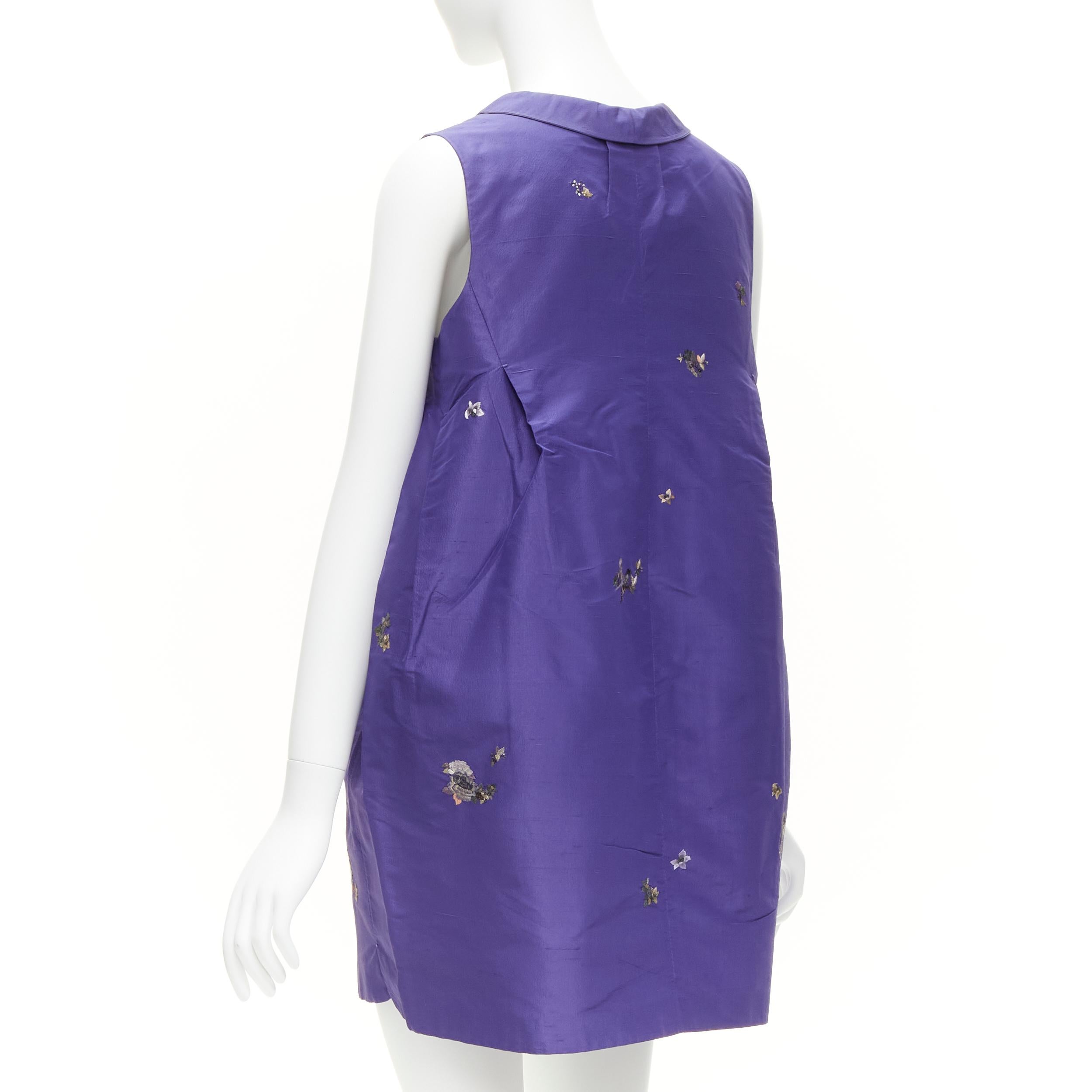 SHIATZY CHEN 100% silk voilet oriental floral bird embroidery cocoon vest IT44 L For Sale 2