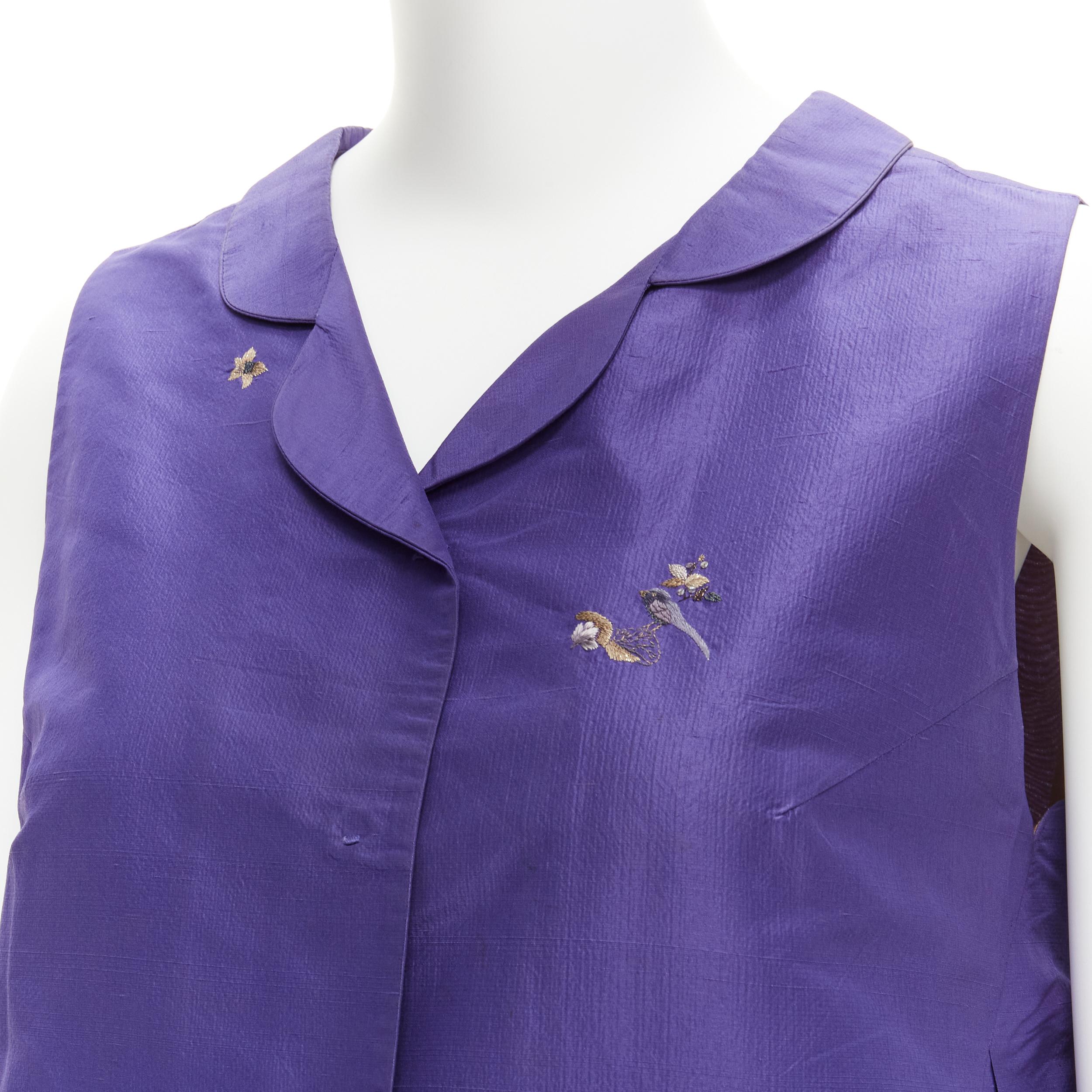 SHIATZY CHEN 100% silk voilet oriental floral bird embroidery cocoon vest IT44 L For Sale 3