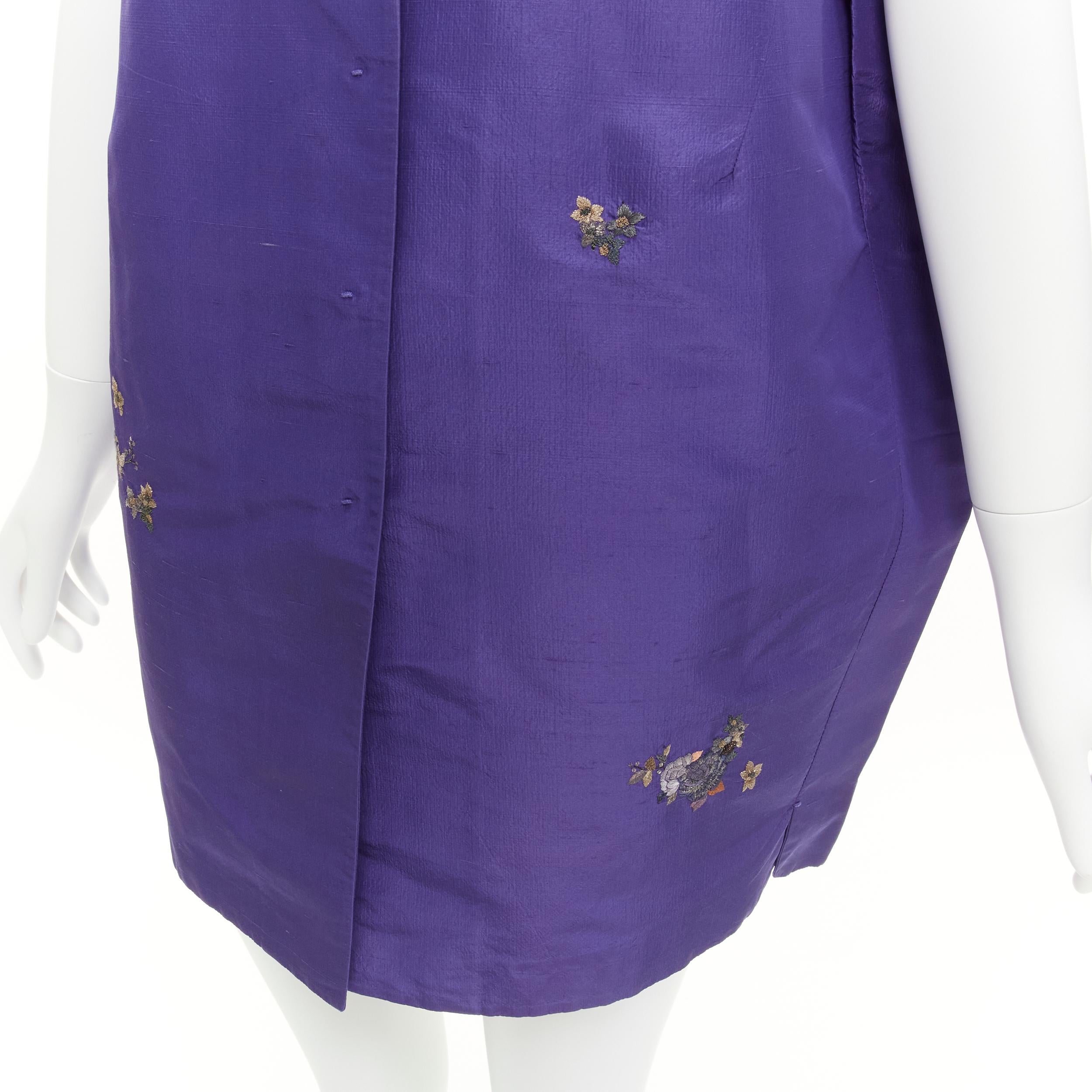SHIATZY CHEN 100% silk voilet oriental floral bird embroidery cocoon vest IT44 L For Sale 4