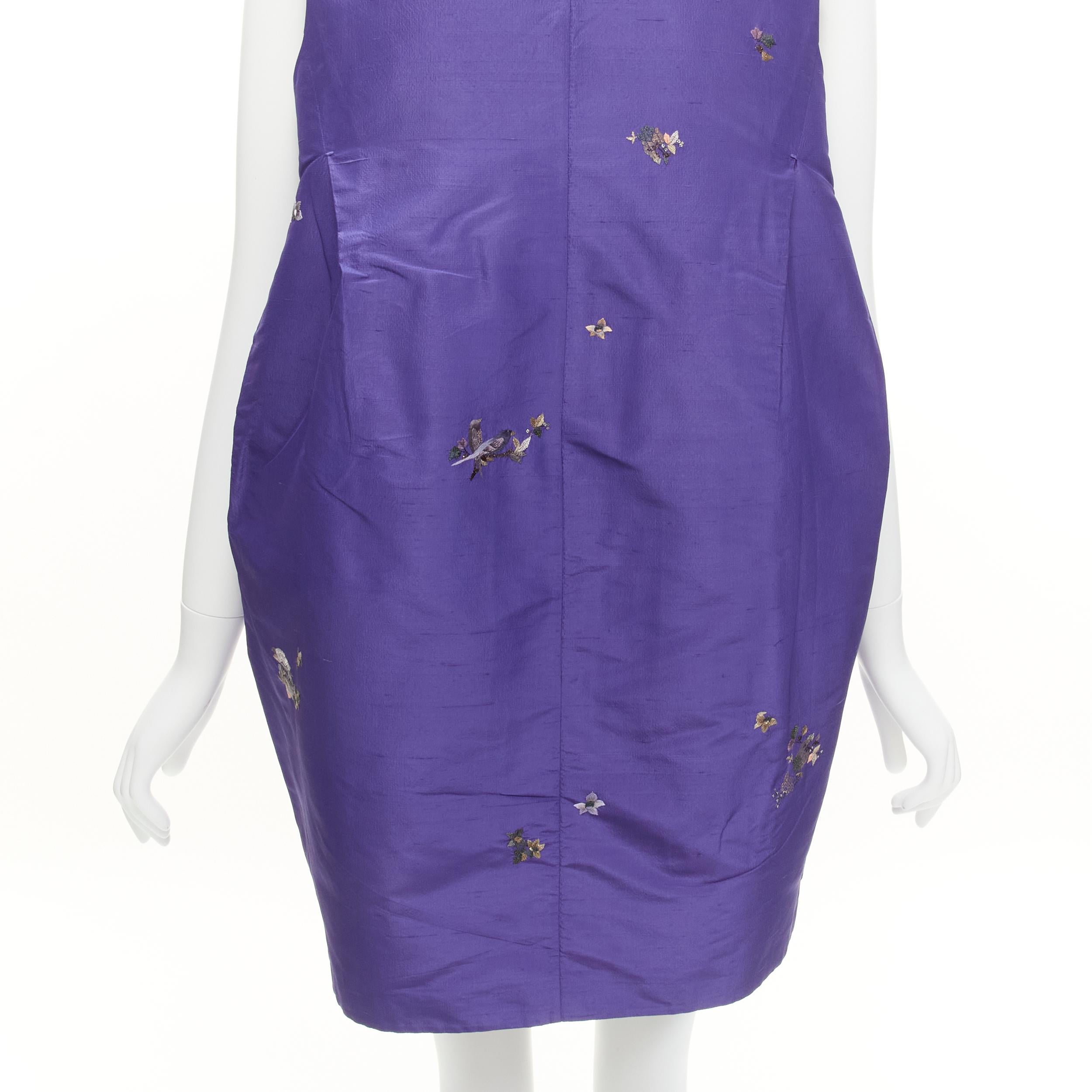SHIATZY CHEN 100% silk voilet oriental floral bird embroidery cocoon vest IT44 L For Sale 5