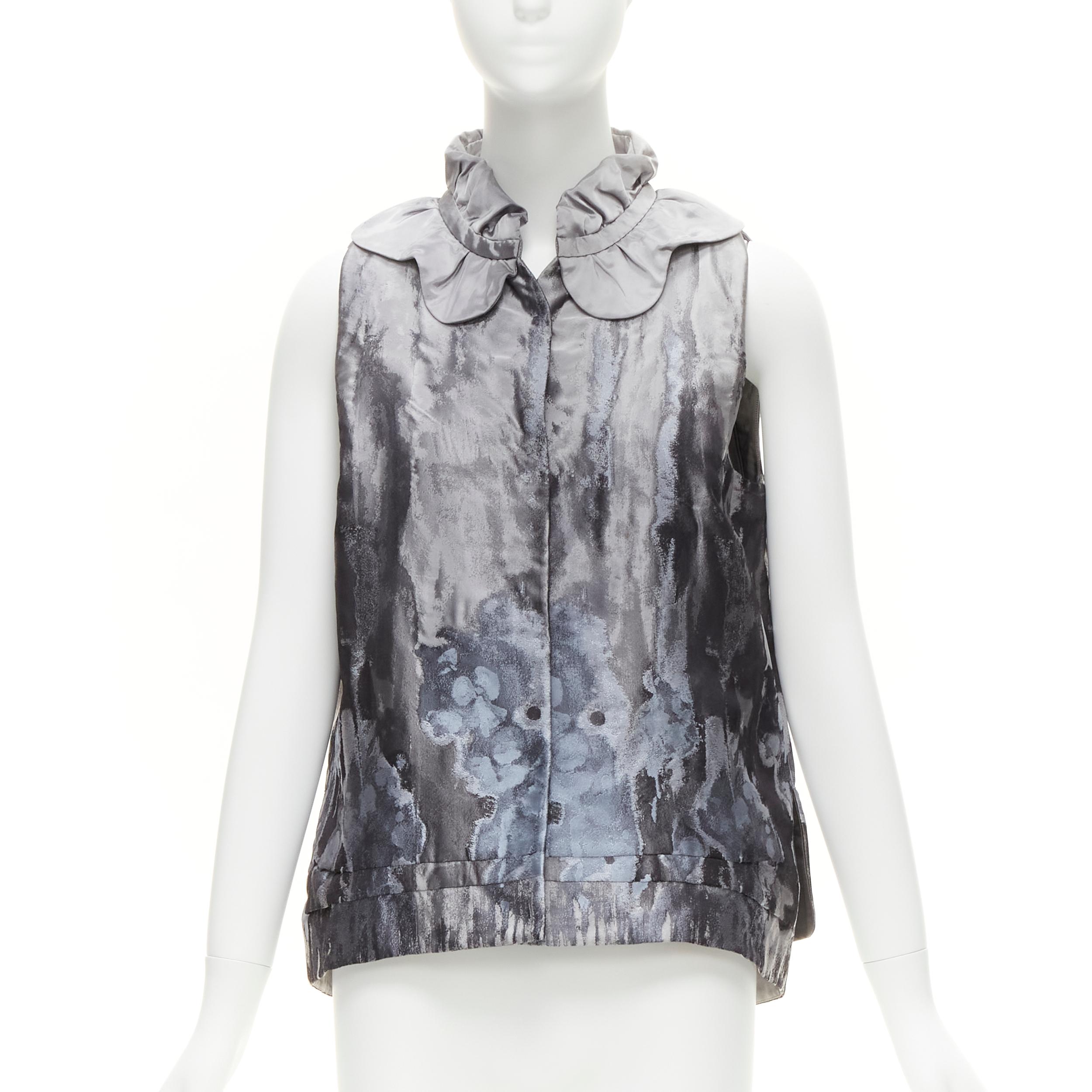 SHIATZY CHEN abstract watercolour floral silk brocade scallop collar vest IT44 L For Sale