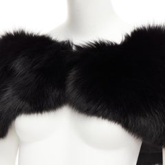 SHIATZY CHEN black fur silk lined bateau short cape sleeve shawl IT40 S