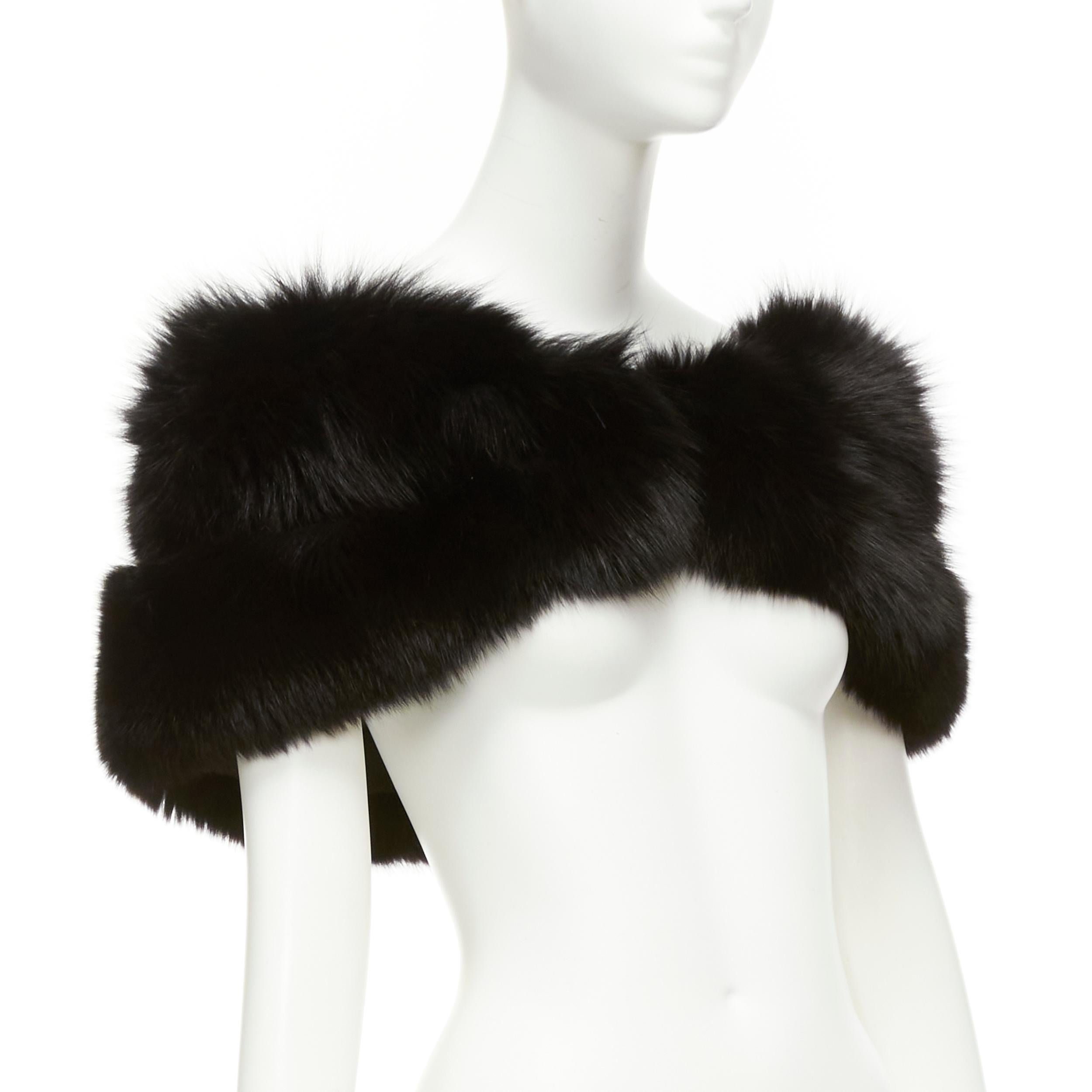 Black SHIATZY CHEN black fur silk lined bateau short cape sleeve shawl IT40 S For Sale
