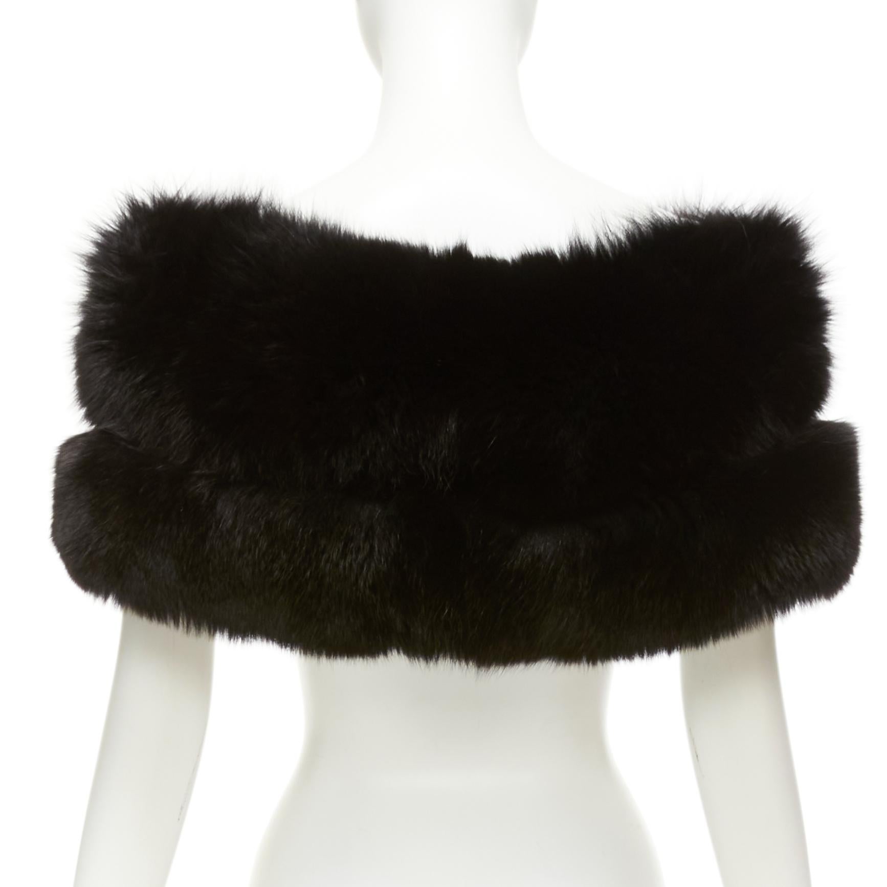 Women's SHIATZY CHEN black fur silk lined bateau short cape sleeve shawl IT40 S For Sale