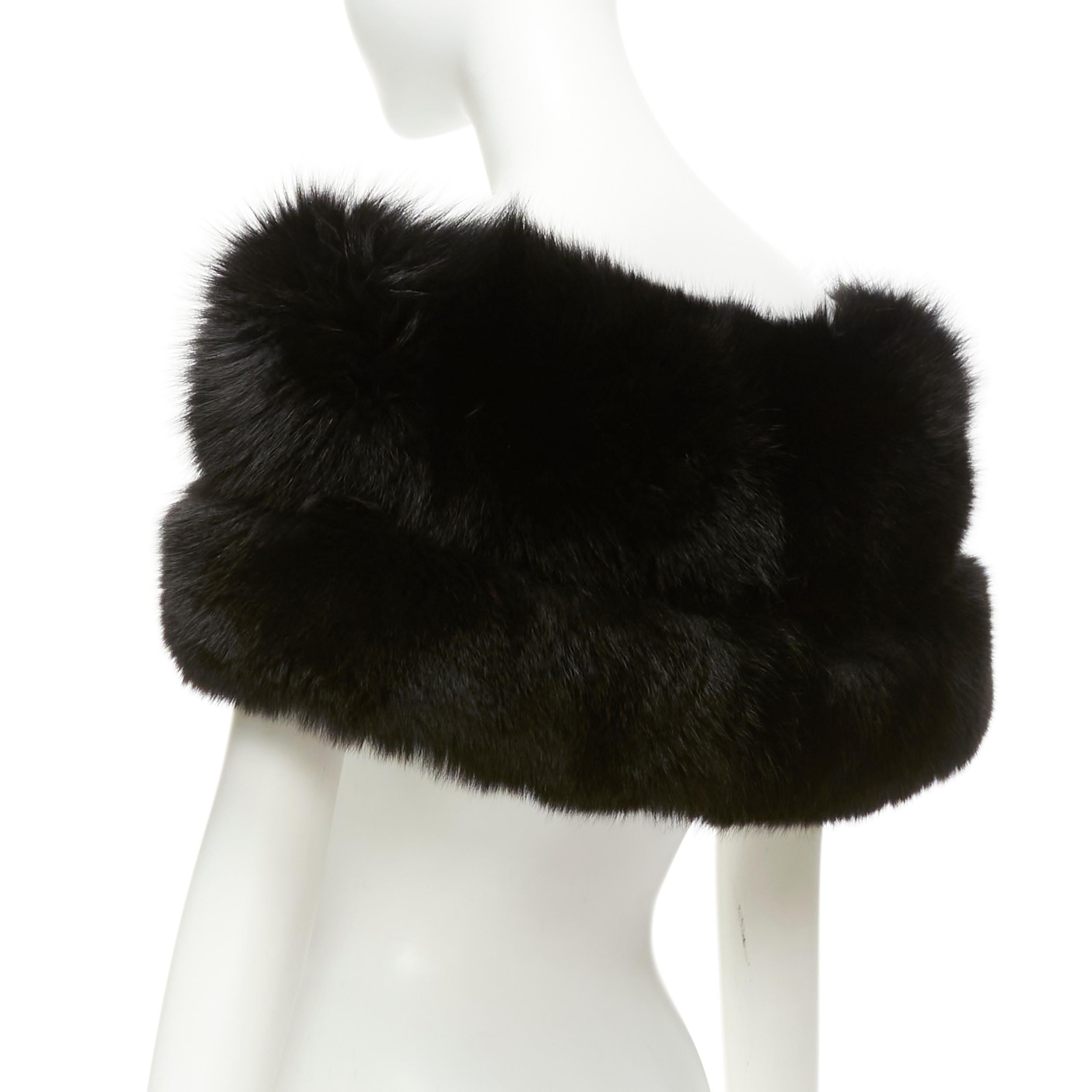 SHIATZY CHEN black fur silk lined bateau short cape sleeve shawl IT40 S For Sale 1