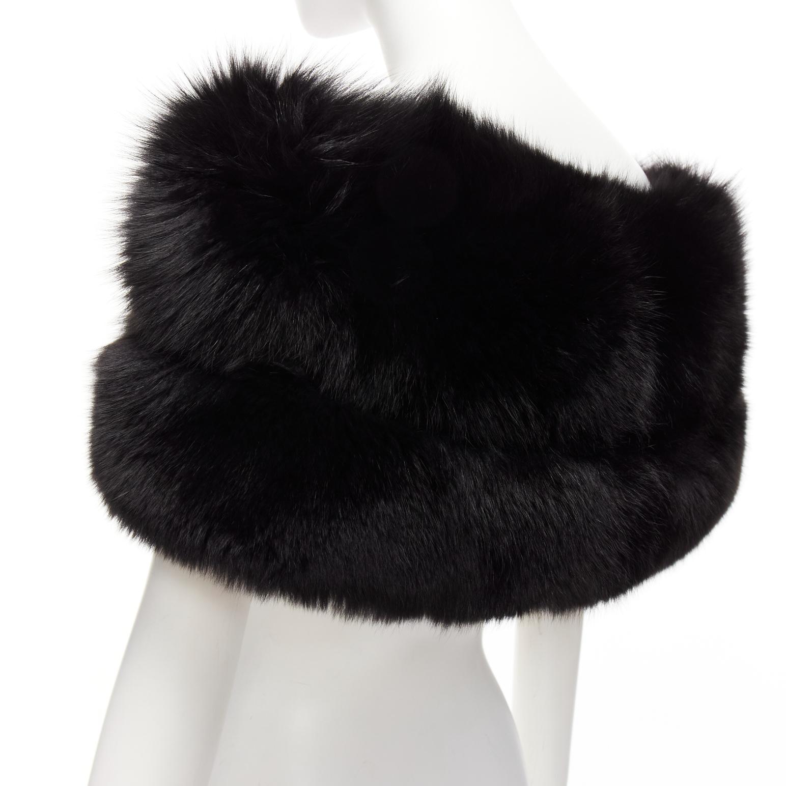SHIATZY CHEN black fur silk lined bateau short cape sleeve shawl IT40 S For Sale 2