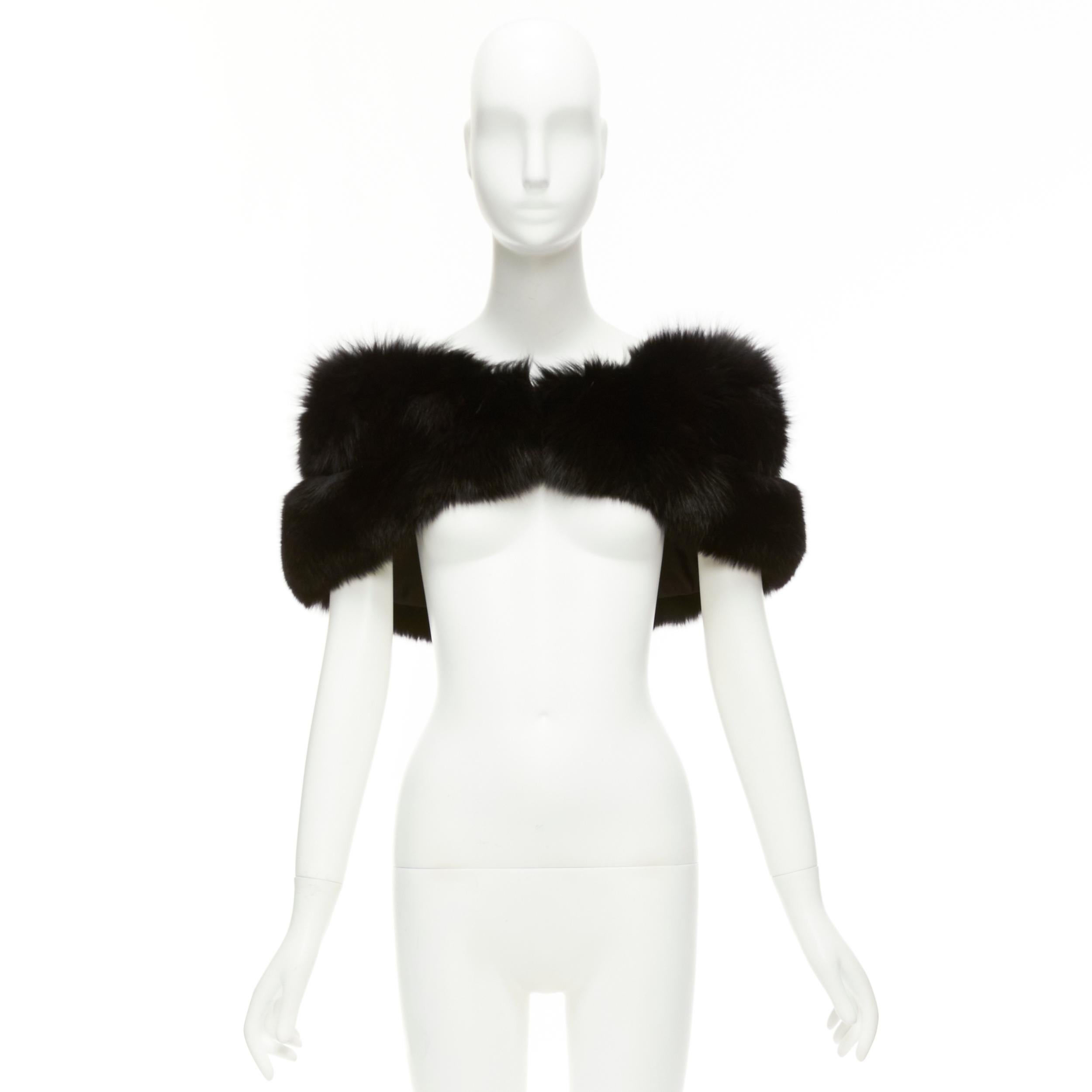 SHIATZY CHEN black fur silk lined bateau short cape sleeve shawl IT40 S For Sale 4