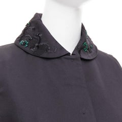 SHIATZY CHEN black wool silk green faux jade embellished long vest IT42 M