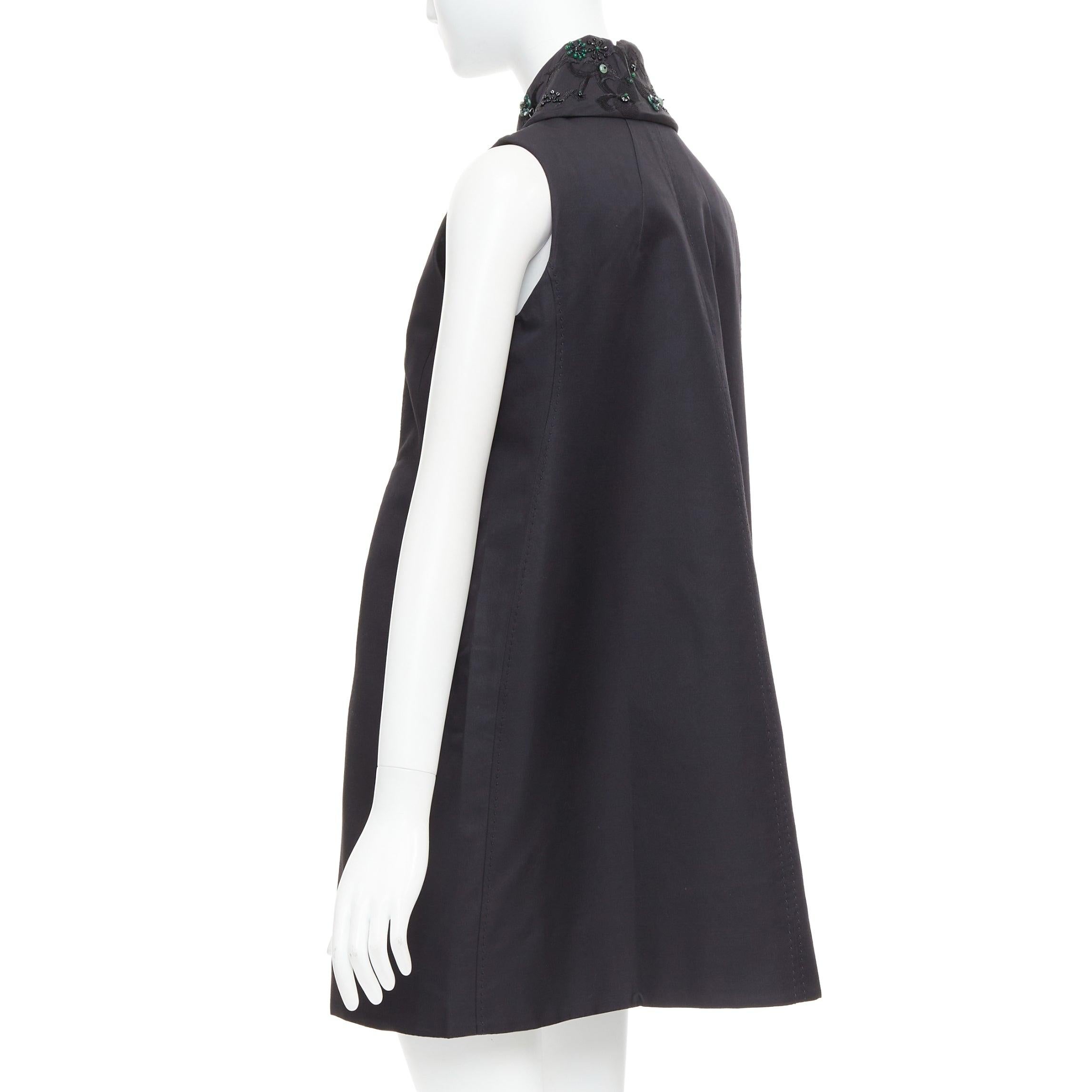 SHIATZY CHEN black wool silk green faux jade embellished long vest IT42 M For Sale 1