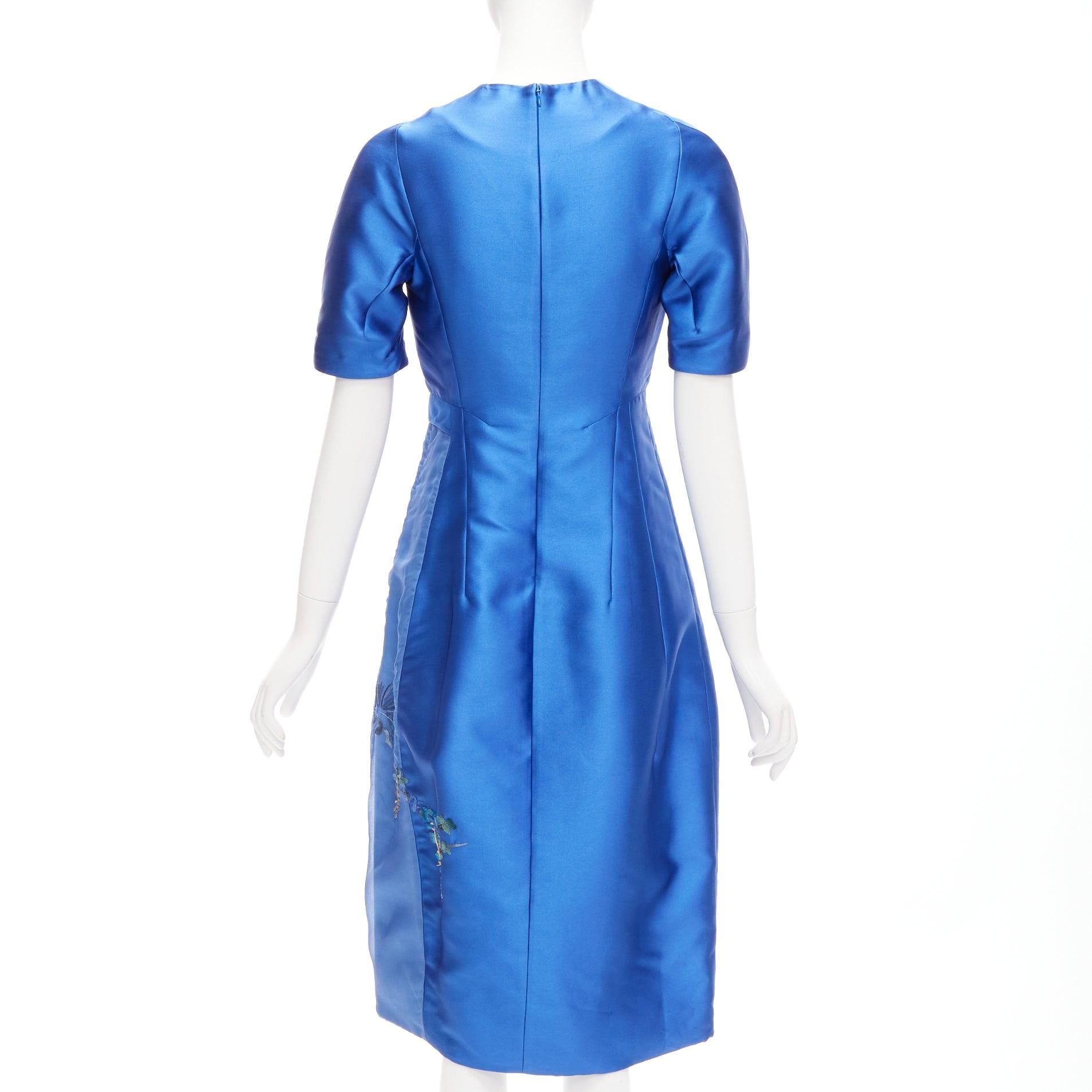 Women's SHIATZY CHEN blue satin floral oriental embroidery bow dress IT40 S For Sale