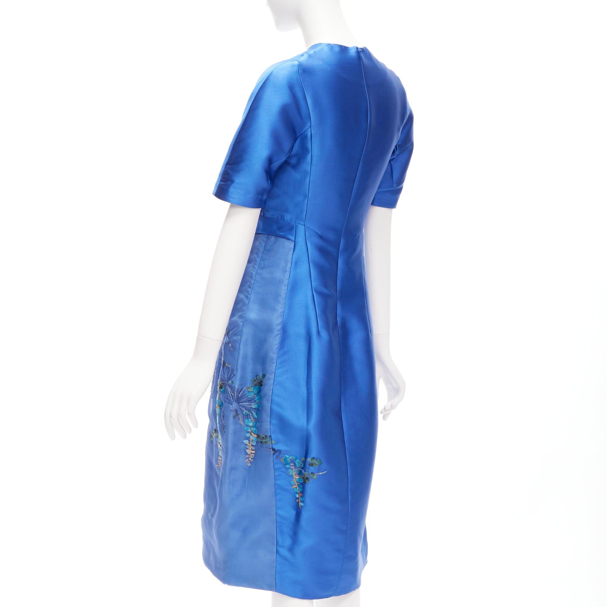 SHIATZY CHEN blue satin floral oriental embroidery bow dress IT40 S For Sale 1