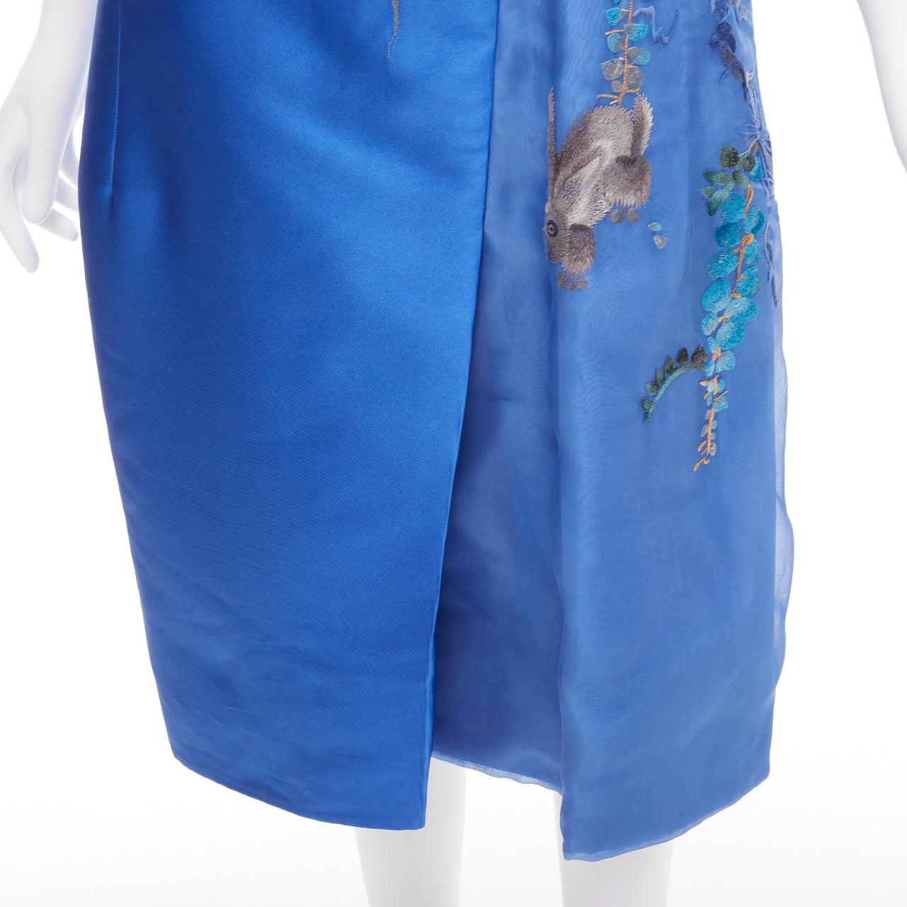SHIATZY CHEN blue satin floral oriental embroidery bow dress IT40 S For Sale 3
