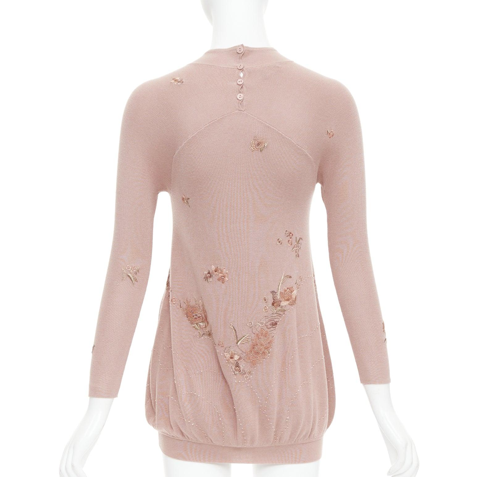 Women's SHIATZY CHEN dusty pink modal oriental embroidery qipao collar sweater IT40 S For Sale