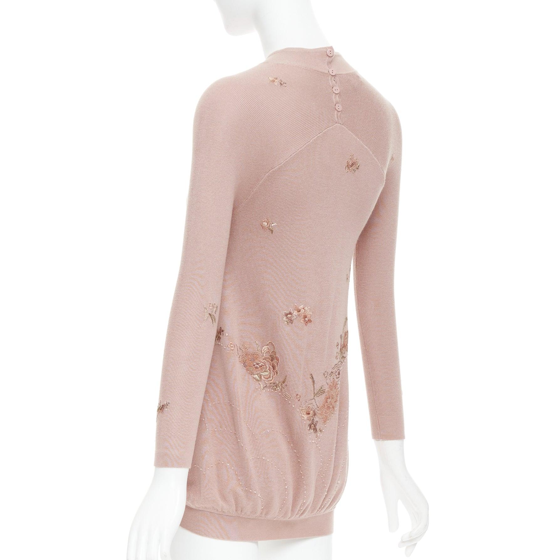 SHIATZY CHEN dusty pink modal oriental embroidery qipao collar sweater IT40 S For Sale 1