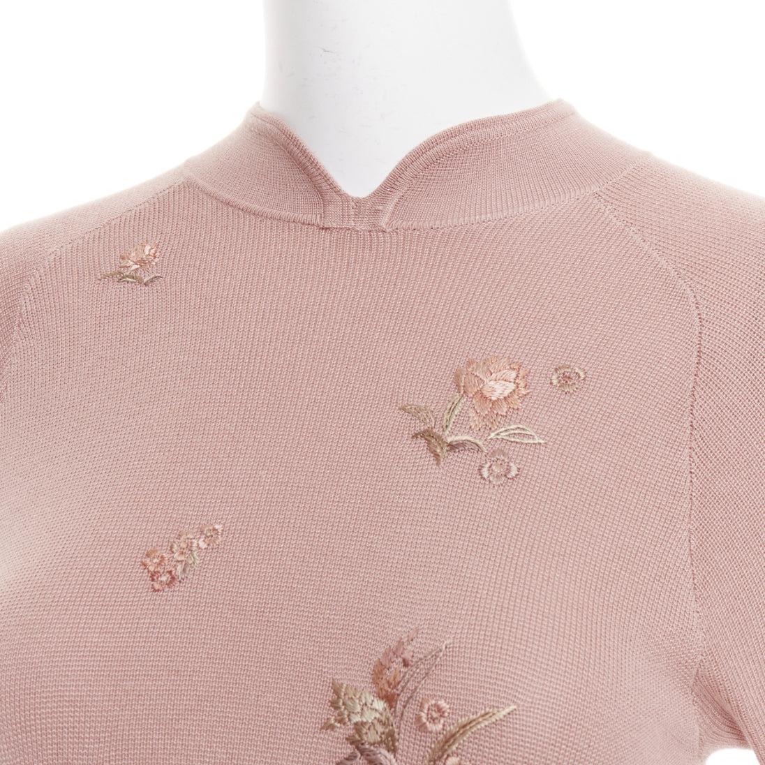 SHIATZY CHEN dusty pink modal oriental embroidery qipao collar sweater IT40 S For Sale 2