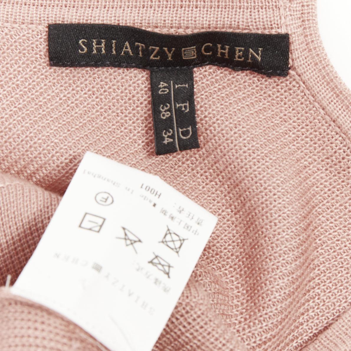 SHIATZY CHEN dusty pink modal oriental embroidery qipao collar sweater IT40 S For Sale 3