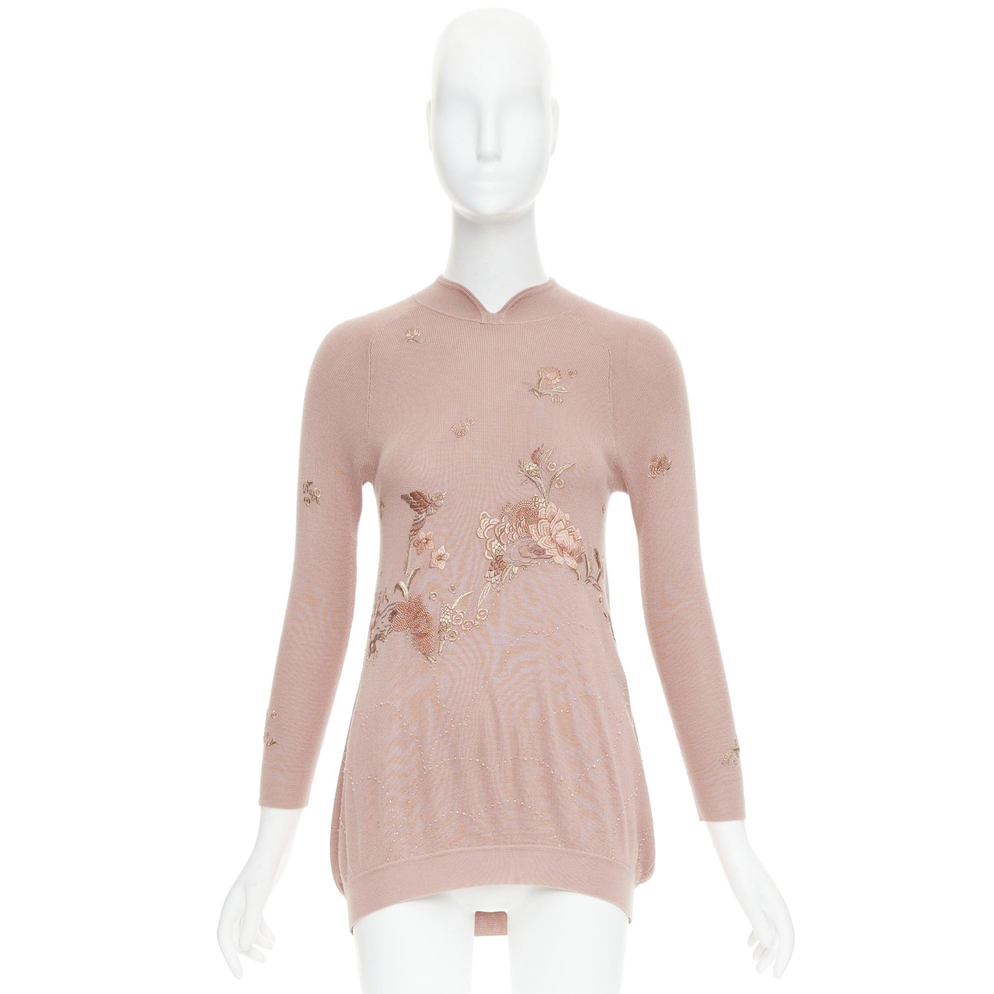 SHIATZY CHEN dusty pink modal oriental embroidery qipao collar sweater IT40 S For Sale 4