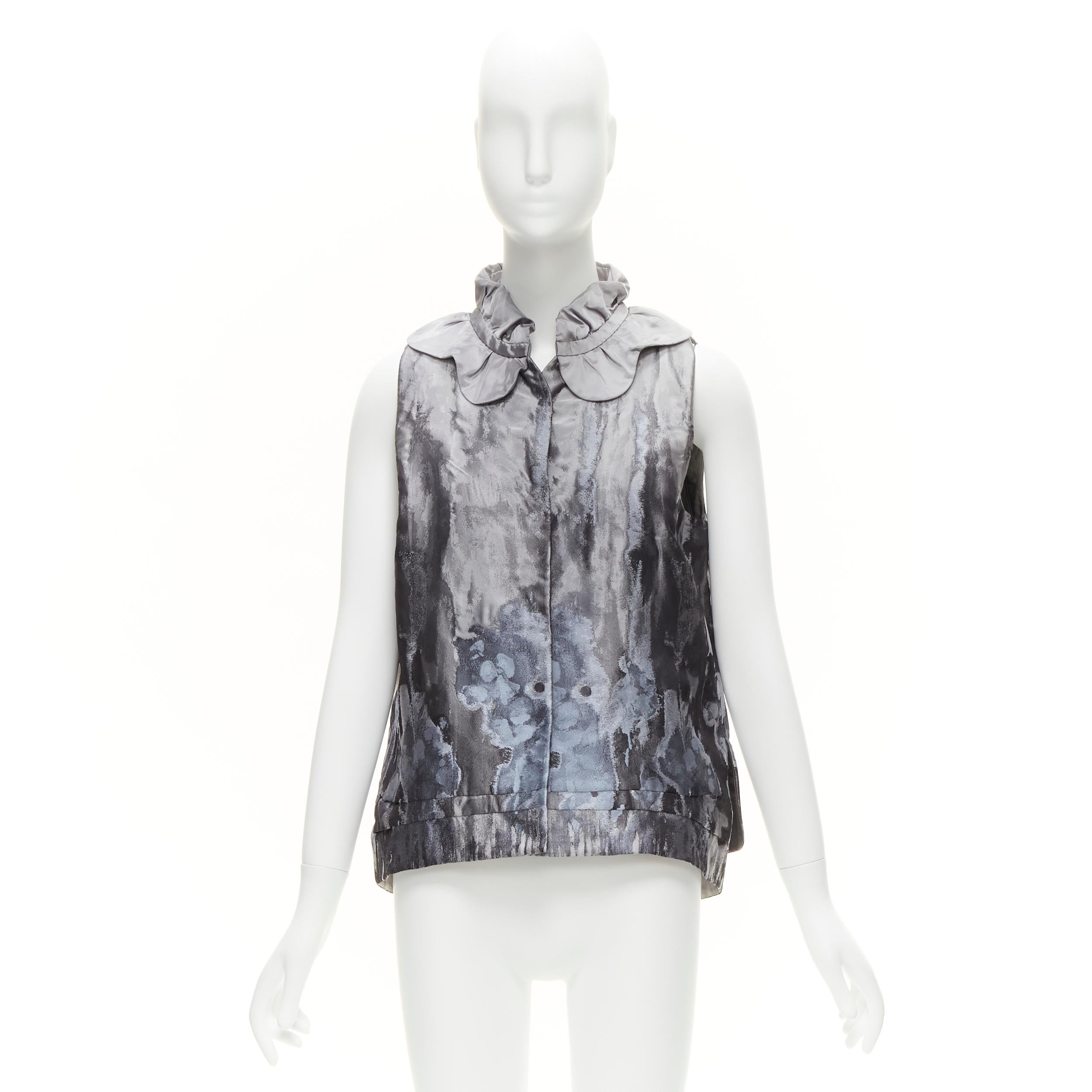 SHIATZY Chen gilet con collo a smerlo in broccato floreale astratto grigio IT44 L. in vendita 7