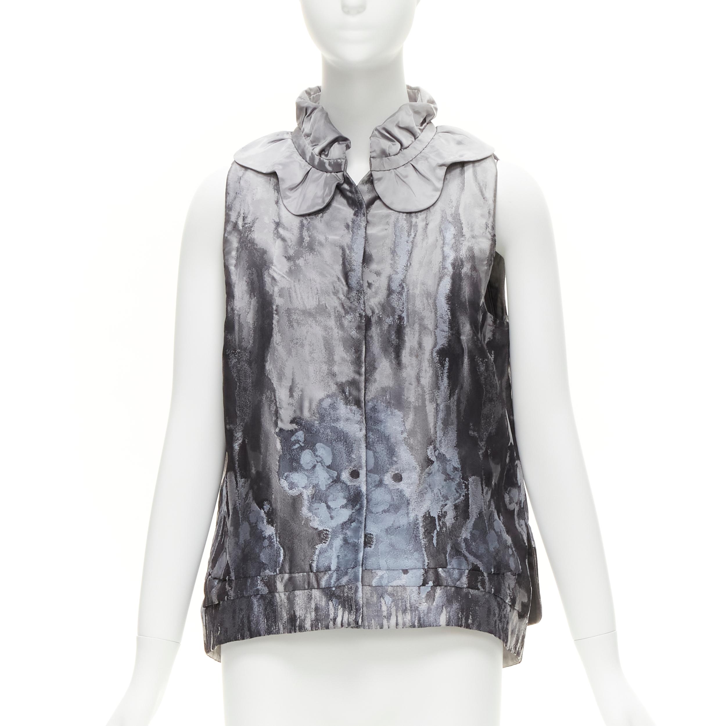 Grigio SHIATZY Chen gilet con collo a smerlo in broccato floreale astratto grigio IT44 L. in vendita