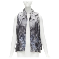 SHIATZY CHEN grey abstract watercolour floral brocade scallop collar vest IT44 L