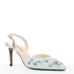SHIATZY CHEN mint green leather embroidered floral sling pumps EU36