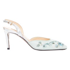 SHIATZY CHEN mint green leather embroidered floral sling pumps EU36