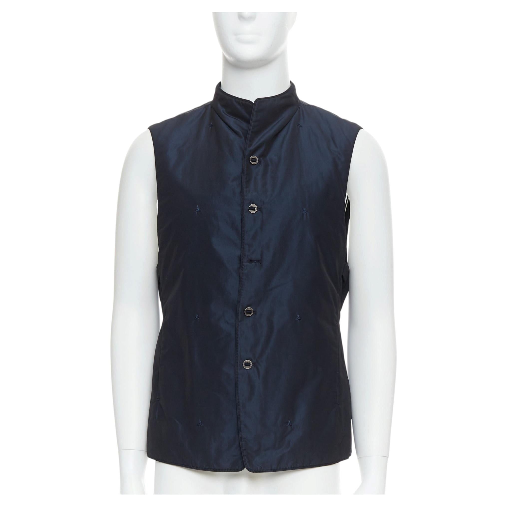SHIATZY CHEN navy padded embroidered silky coin button vest IT46 S For Sale