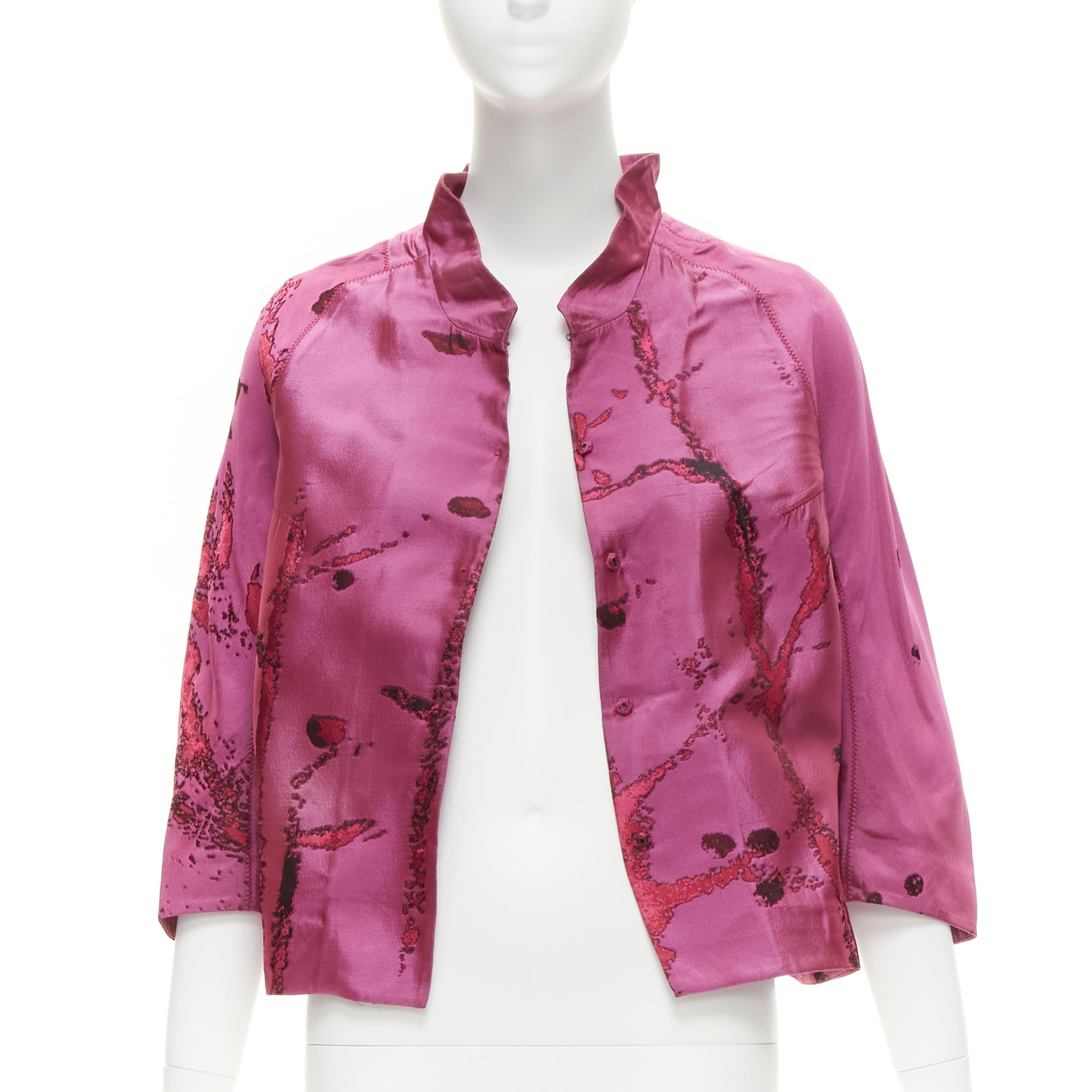 Purple SHIATZY CHEN purple oriental abstract silk brocade cropped jacket IT44 L For Sale