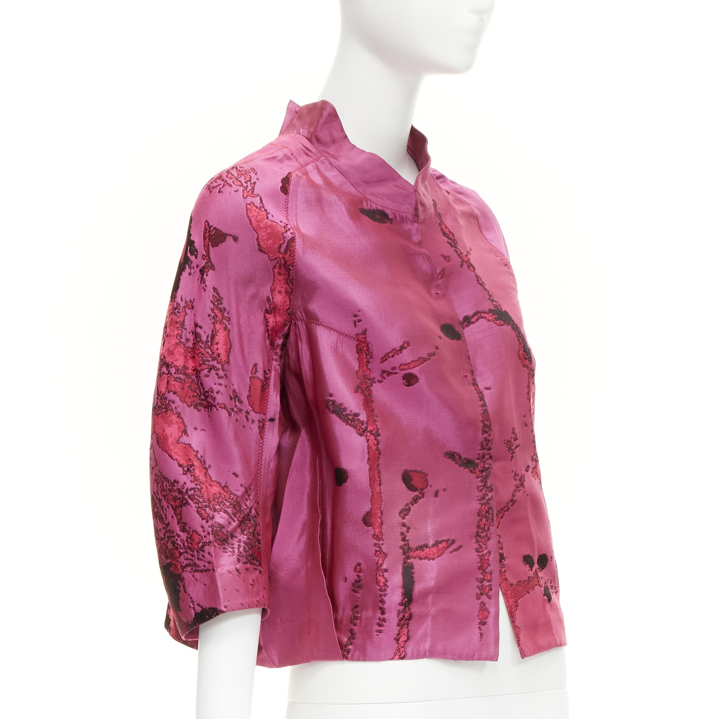 SHIATZY CHEN purple oriental abstract silk brocade cropped jacket IT44 L In Excellent Condition For Sale In Hong Kong, NT