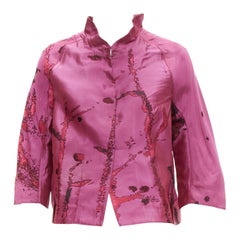 SHIATZY CHEN chaqueta recortada de brocado de seda abstracto oriental morado IT44 L