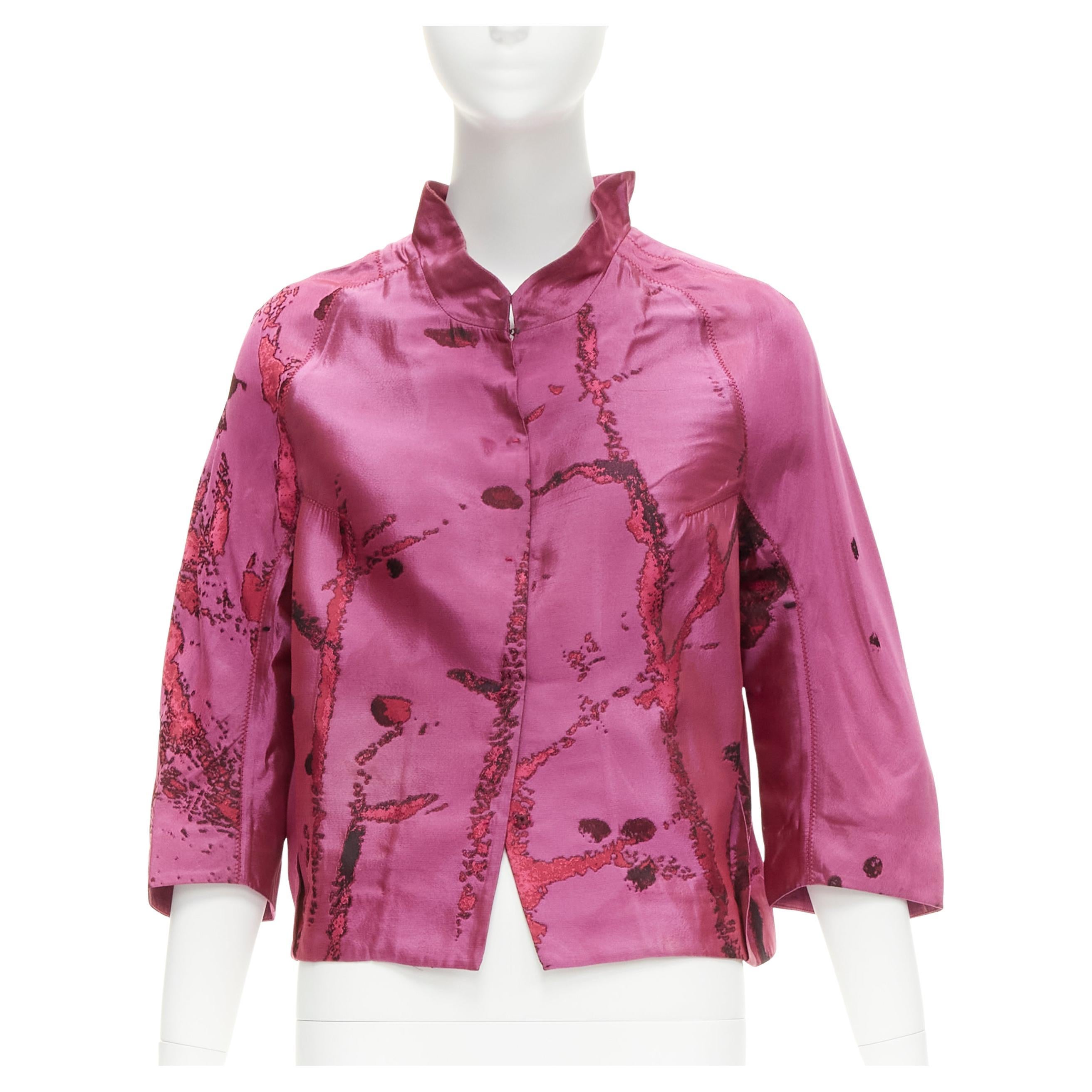 SHIATZY CHEN purple oriental abstract silk brocade cropped jacket IT44 L For Sale