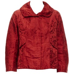 SHIATZY CHEN red chinoiserie oriental floral jacquard silk cropped jacket IT40 S