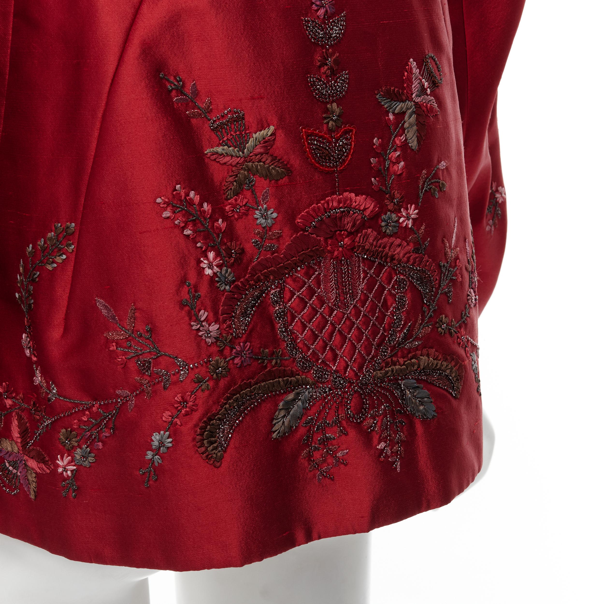 SHIATZY CHEN red silk floral bead embroidery cropped cocoon jacket IT40 S 1