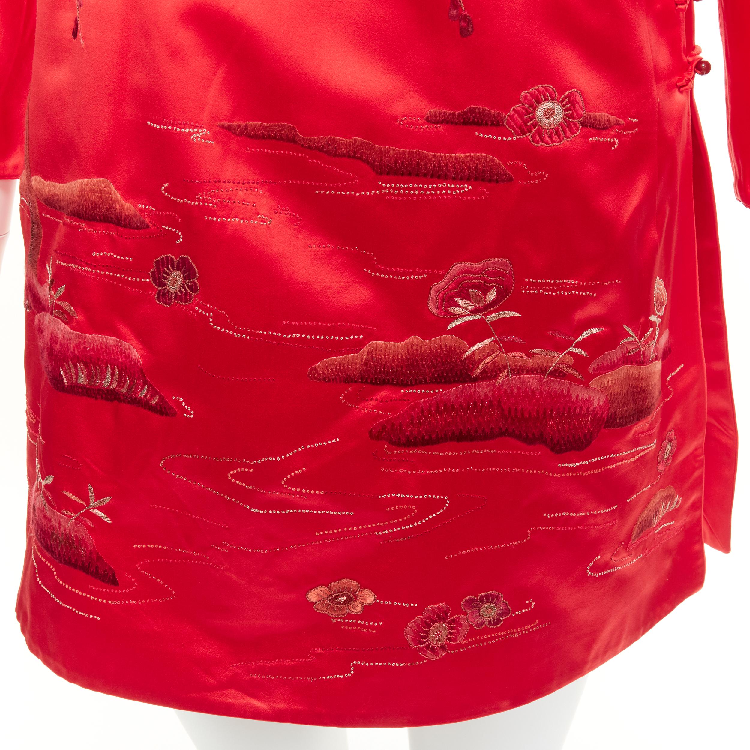SHIATZY CHEN top qipao in seta rossa con collo in pizzo e ricamo floreale a nuvola IT44 L in vendita 2