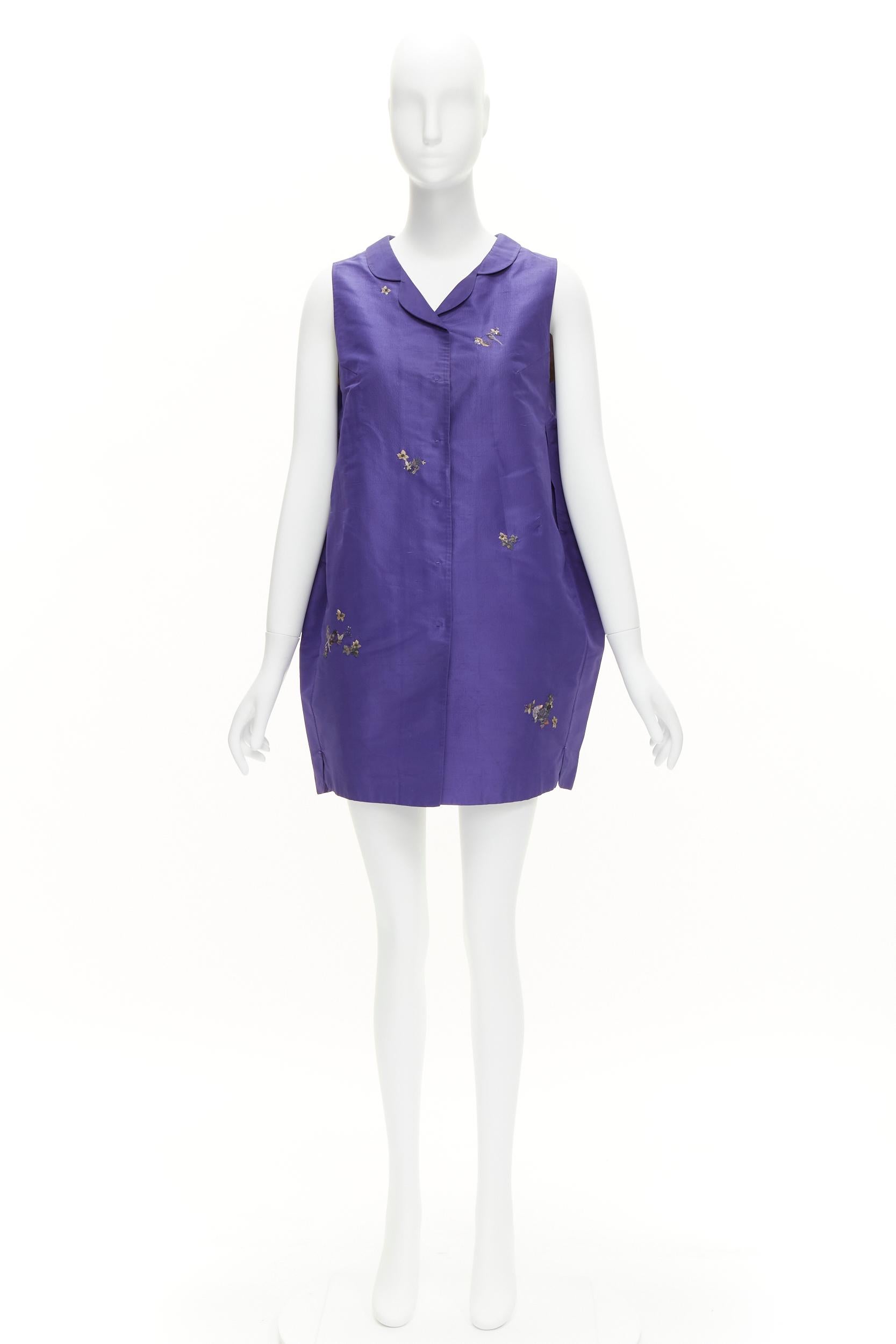 SHIATZY CHEN silk purple oriental floral bird embroidery cocoon vest IT44 L For Sale 6