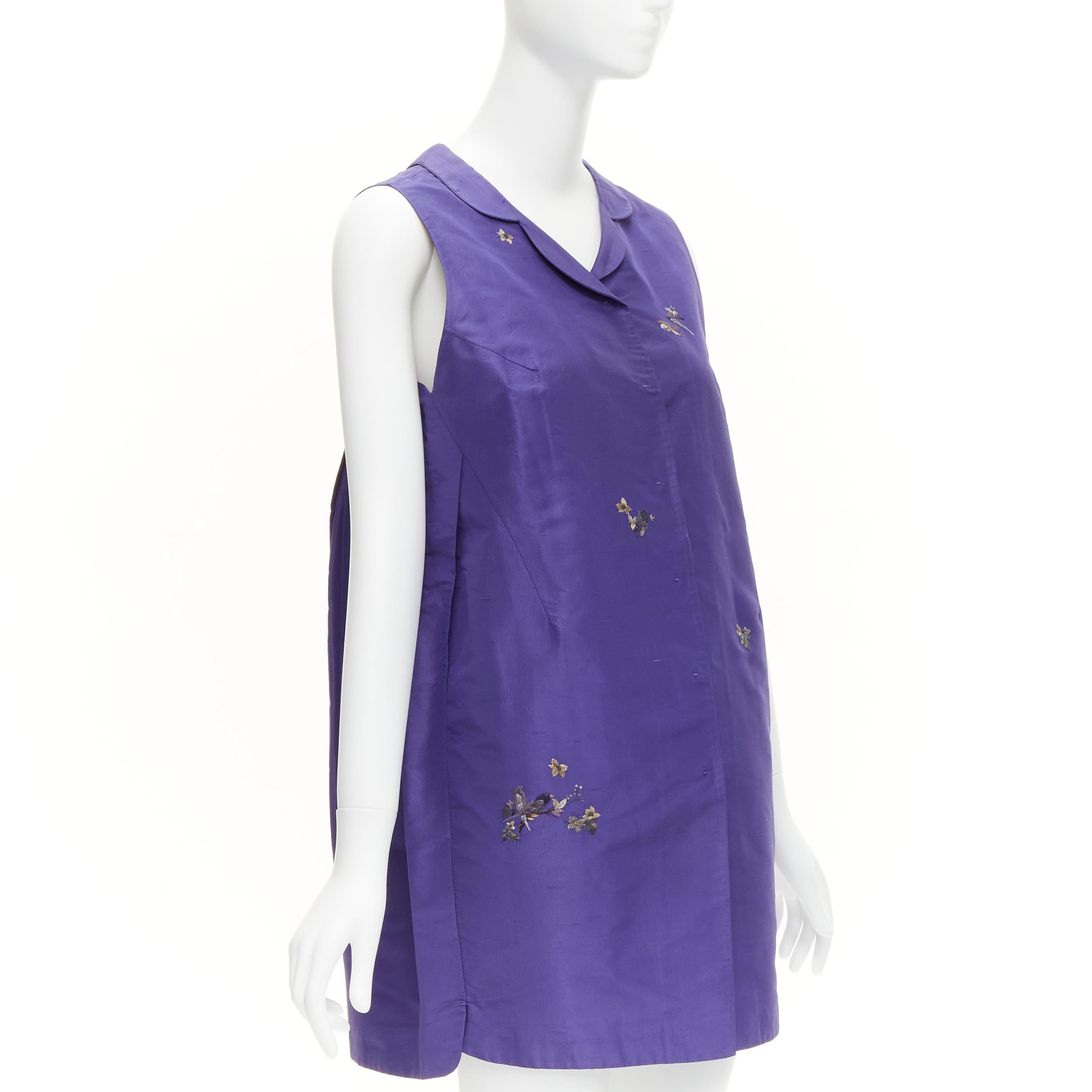 Purple SHIATZY CHEN silk purple oriental floral bird embroidery cocoon vest IT44 L For Sale
