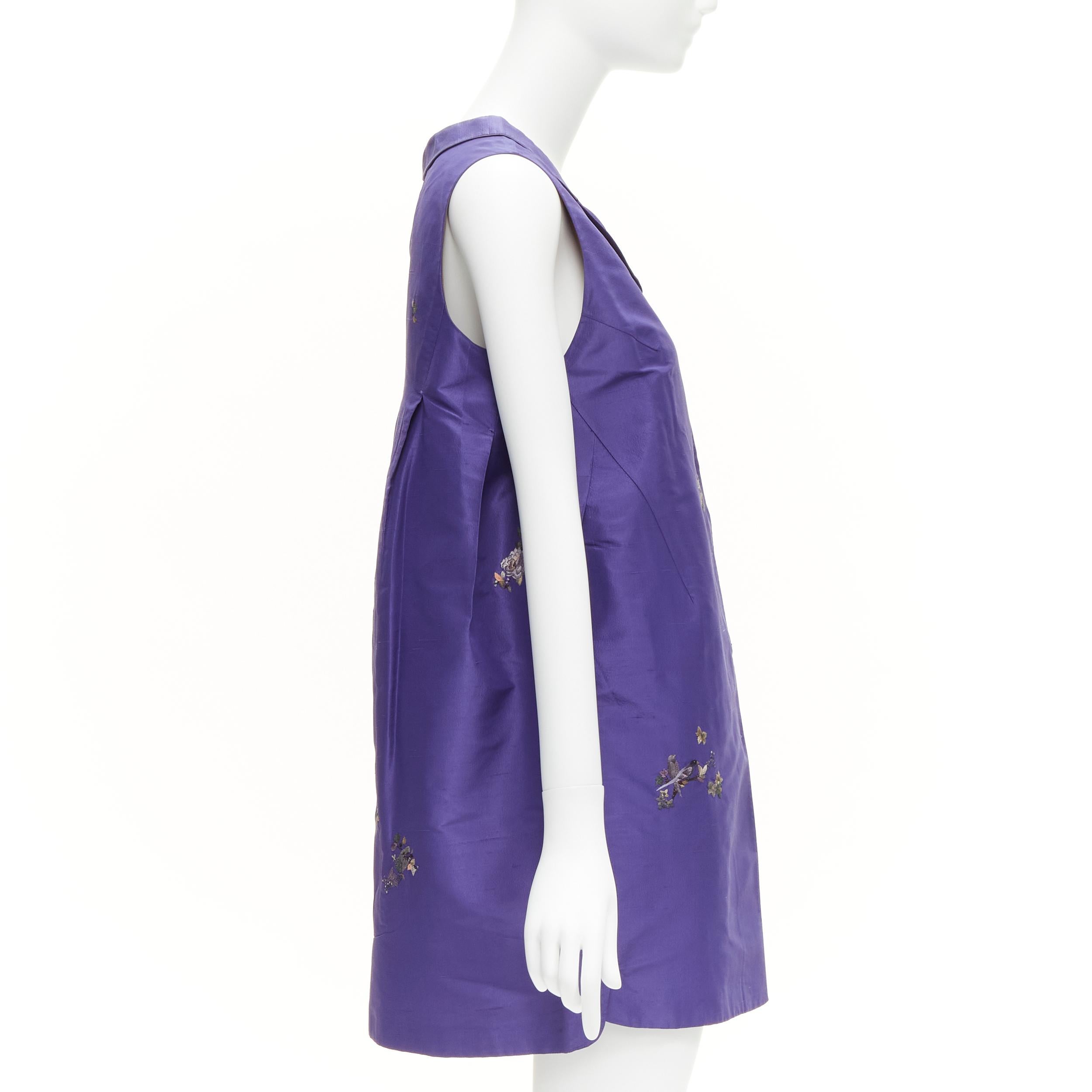 SHIATZY CHEN silk purple oriental floral bird embroidery cocoon vest IT44 L In Good Condition For Sale In Hong Kong, NT