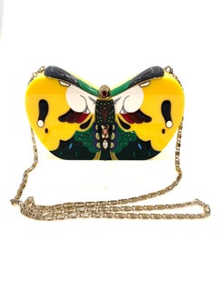 Shiatzy Chen Yellow Butterfly Acrylic Clutch Bag with Chain Strap – Limited Edit
