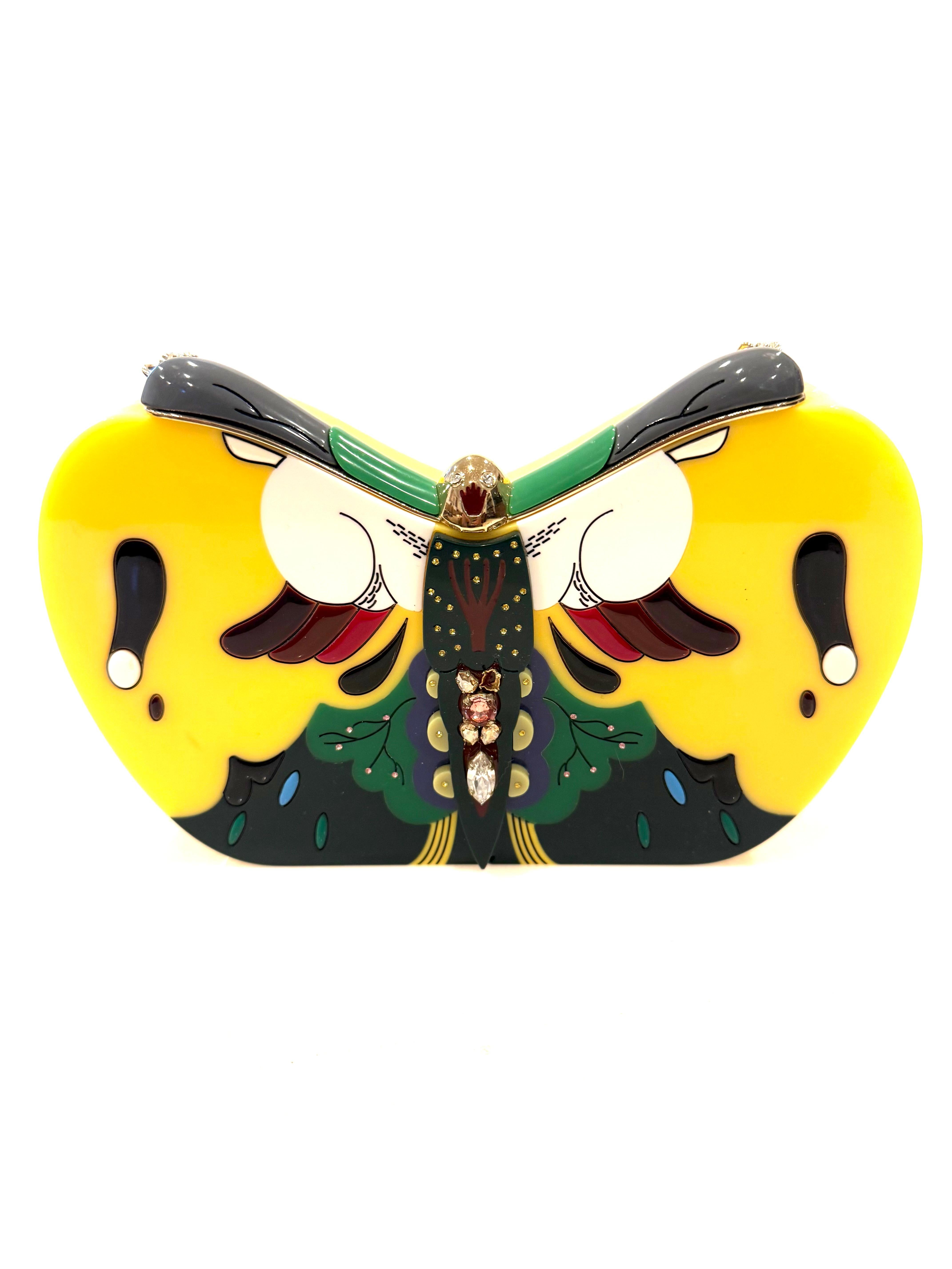 Giallo Pochette in acrilico a forma di farfalla gialla di Chen con tracolla a catena - Limited Edit in vendita