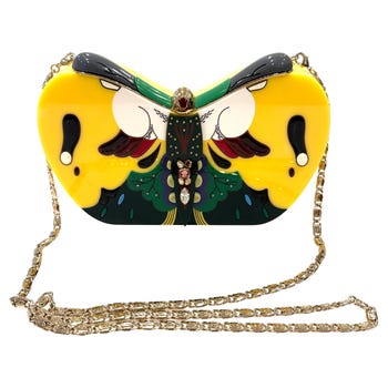 Shiatzy Chen Yellow Butterfly Acrylic Clutch Bag with Chain Strap – Limited Edit
